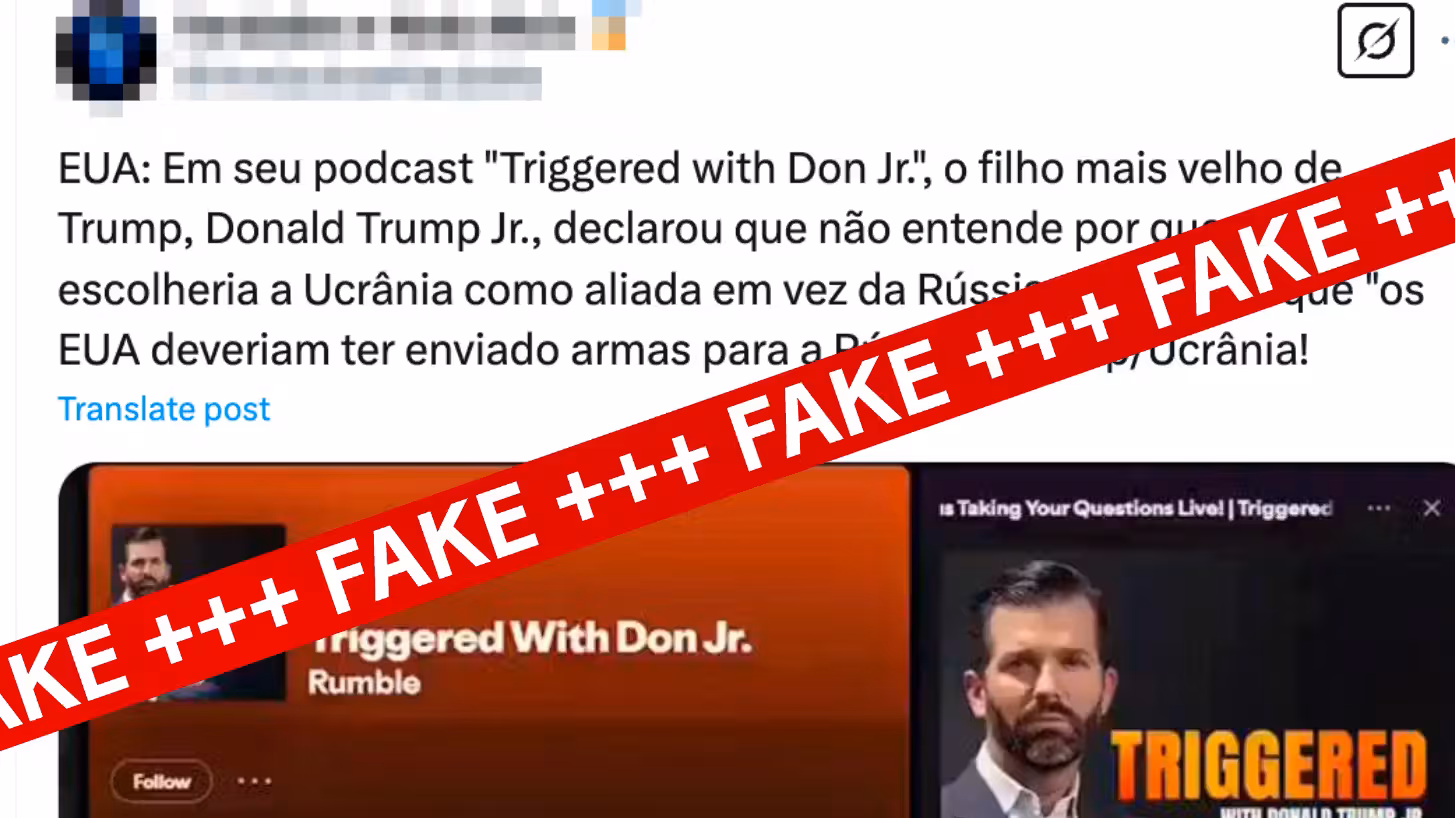 Fake-Audio: Anders als auf Social Media behauptet, hat Donald Trump Jr. in seinem Podcast nicht gesagt, die USA hätten besser Waffen an Russland statt an die Ukraine liefern sollen.