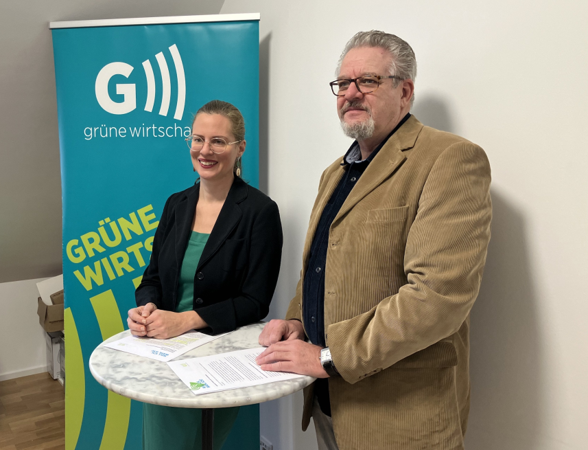 Roland Siedl, Regionalsprecher der Grünen Wirtschaft Burgenland und Anja Haider-Wallner, Grüne Landessprecherin.