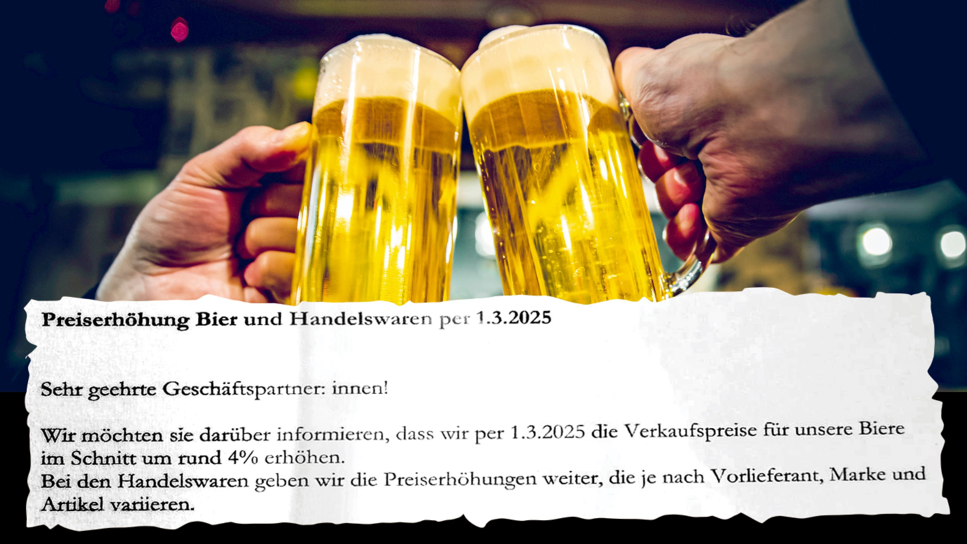 Die bekannte Brauerei Schloss Eggenberg aus Vorchdorf (Bez. Gmunden) erhöht ihre Bierpreise. Im Bild: Ausschnitt aus dem Schreiben an die Geschäftspartner (Symbolbild)