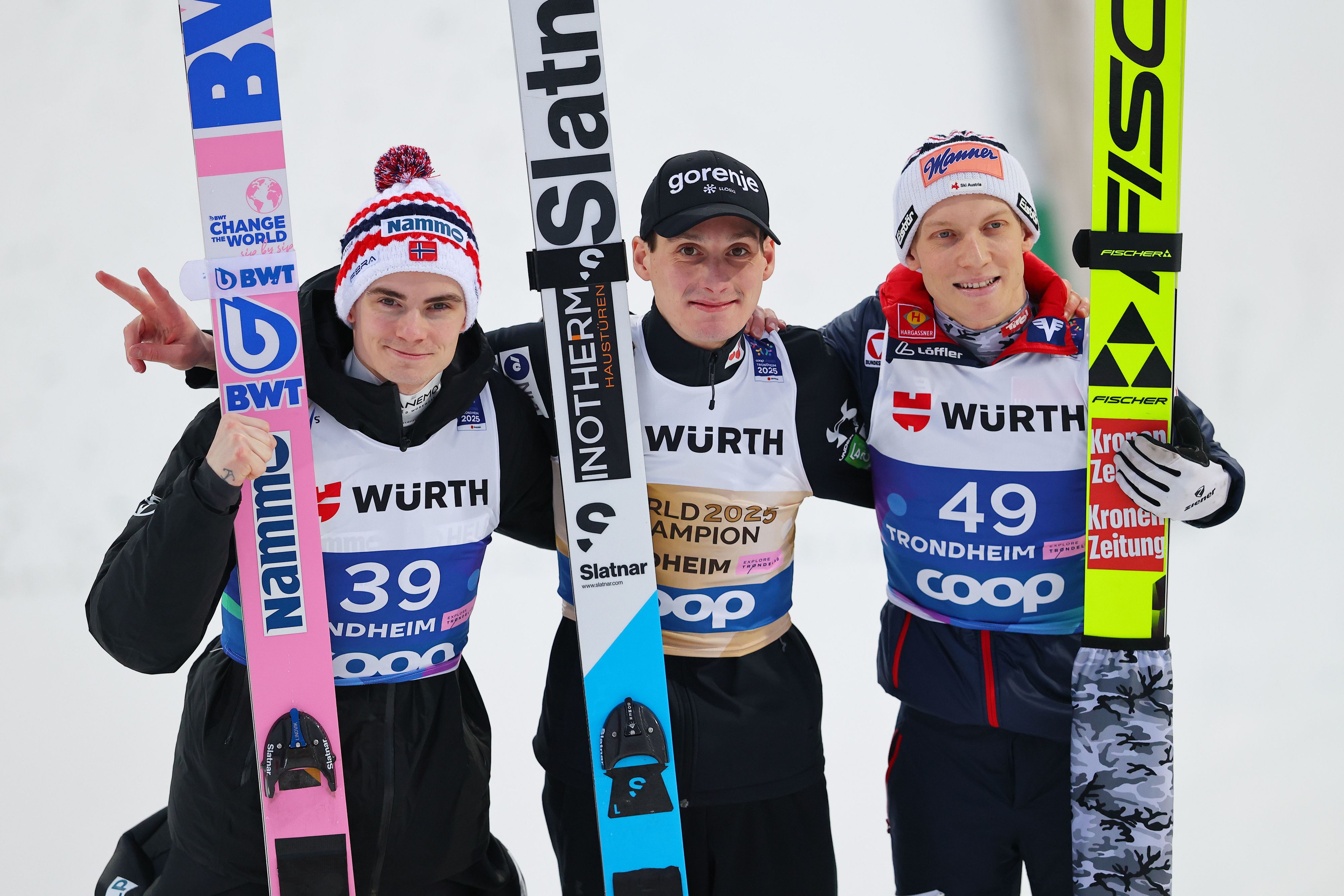 Marius Lindvik (NOR), Domen Prevc (SLO) and Jan Hörl (AUT).