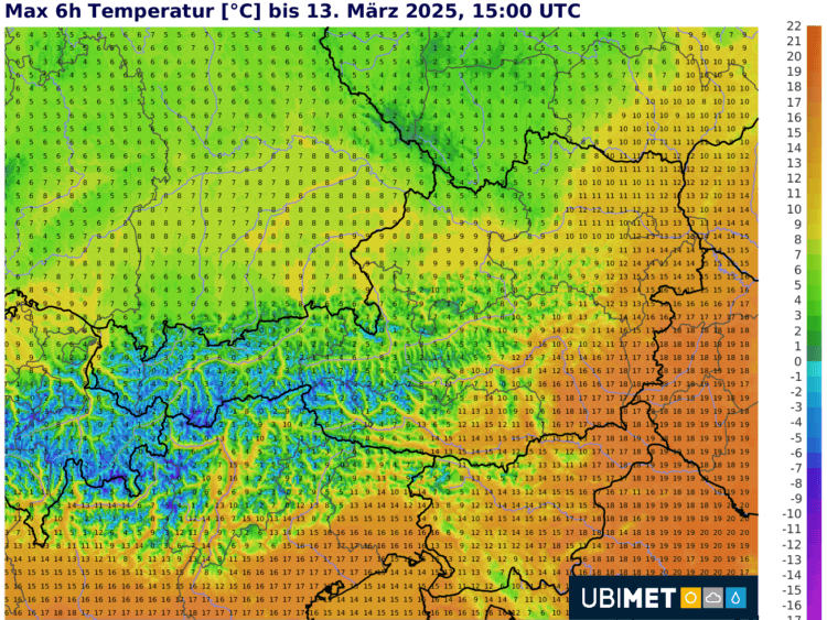 Prognose der Höchstwerte am Donnerstag