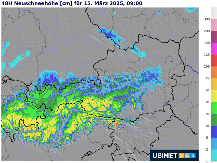 Neuschneeprognose von Donnerstagvormittag bis Samstagvormittag.