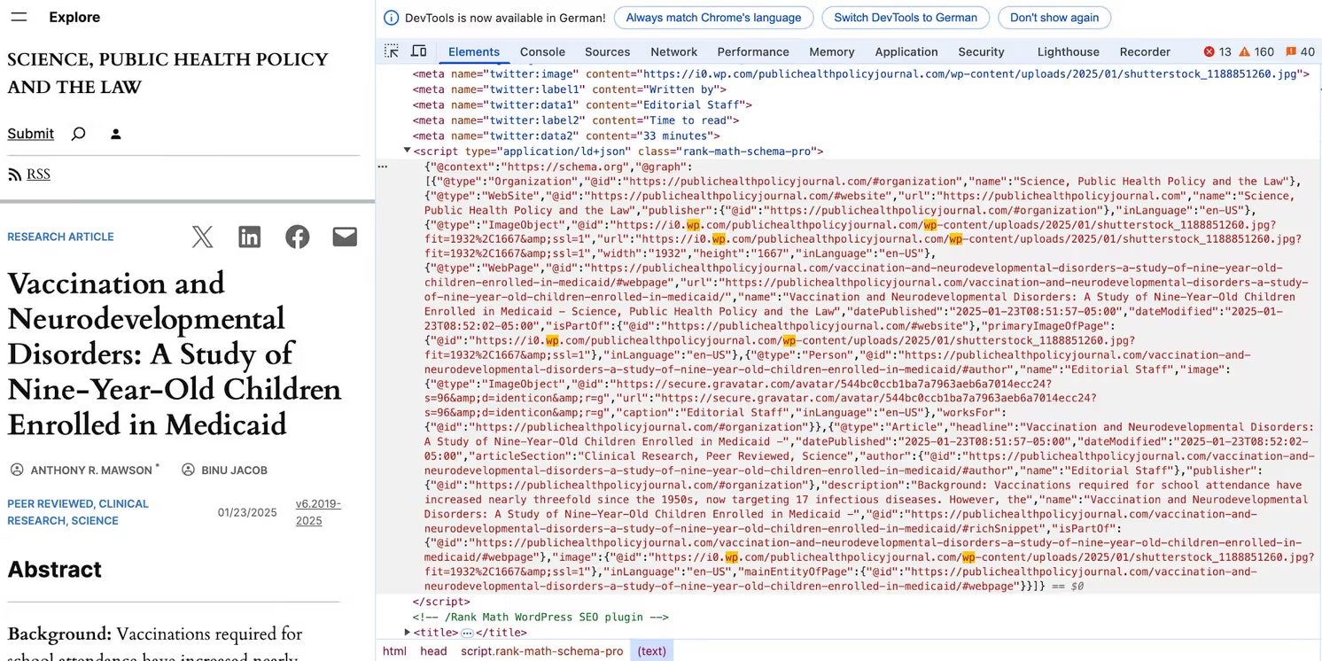 Das "WP" im Quelltext weist auf Wordpress hin. (Im Bild: Ausschnitt des Blog-Quelltextes)