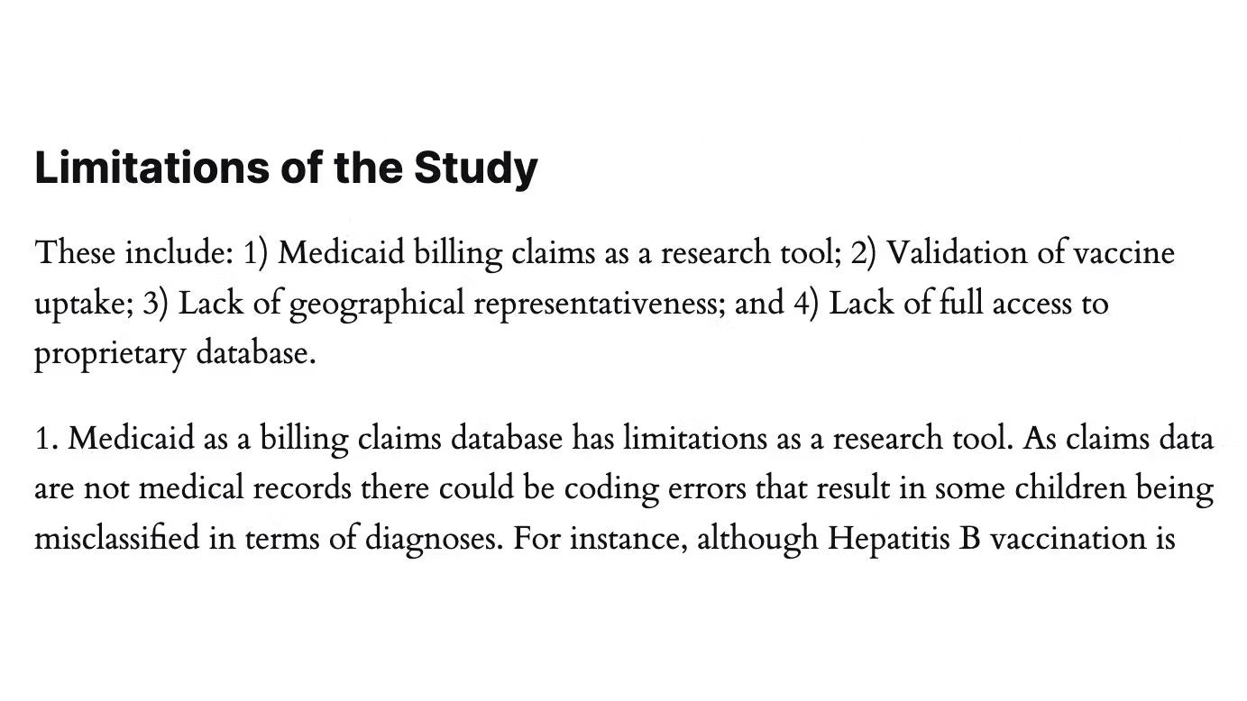 "Da es sich bei den Anspruchsdaten nicht um Krankenakten handelt, können Kodierungsfehler auftreten, die dazu führen, dass einige Kinder hinsichtlich der Diagnose falsch klassifiziert werden" – die Autoren weisen explizit auf das Problem hin.