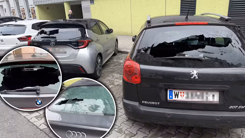 Es wurden in der Sinagasse und der Schüttaustraße an insgesamt 84 PKW und einem Motorrad Beschädigungen festgestellt, vorwiegend eingeschlagene Windschutz- und Heckscheiben.