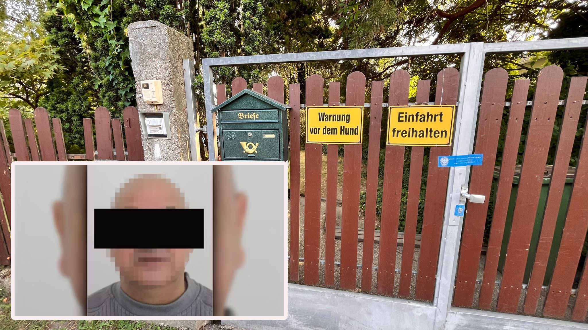 Hinter diesem Gartentor in Wien-Floridsdorf geschah die grausame Tat: Ein 52-jähriger soll hier eine wehrlose Pensionistin (91) brutal ermordet haben. Er steht nun vor Gericht.