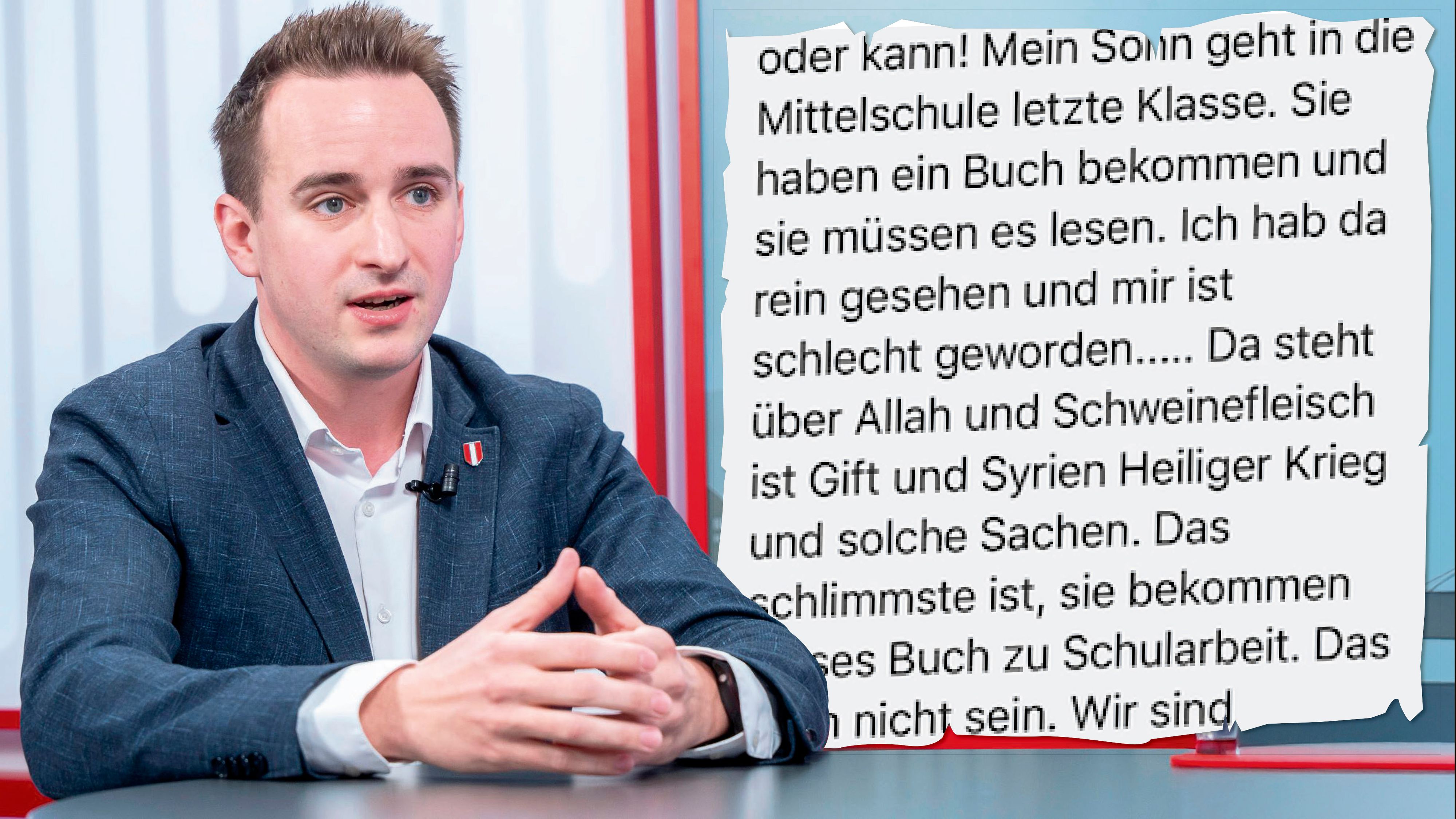 FPNÖ-Bildungssprecher Michael Sommer; Ausschnitt der Kritik einer betroffenen Mutter