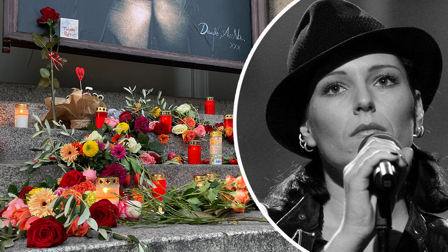 Kerzen und Blumen am Theater des Westens in Charlottenburg zum Gedenken an AnNa R.(†55).