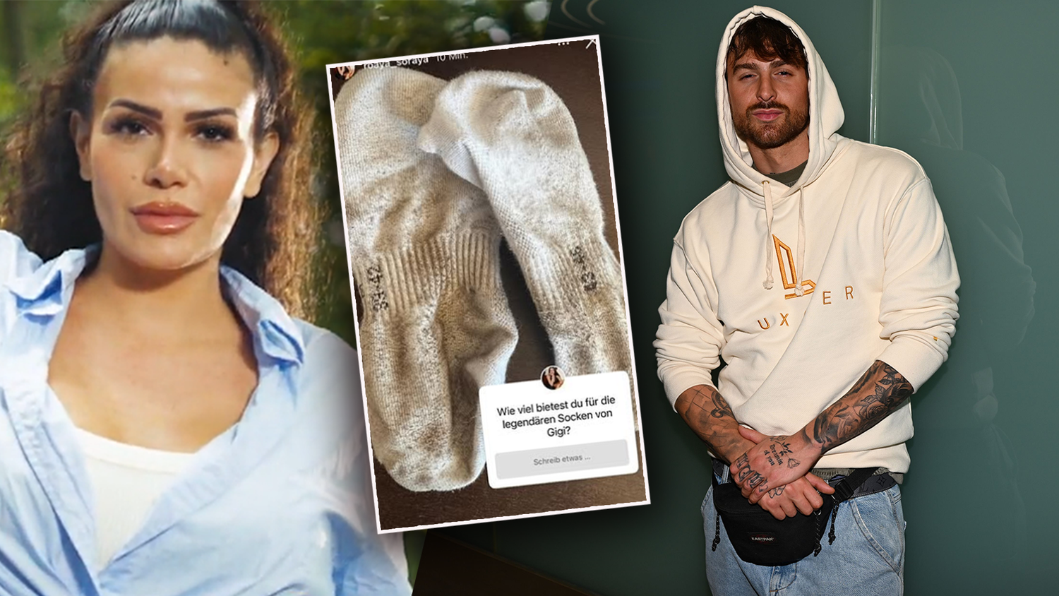 Roaya versteigert online die schmutzigen Socken ihres TV-Kollegen Gigi.