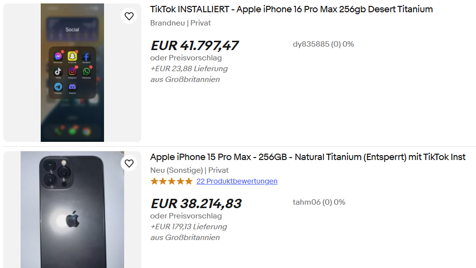 Für neuwertige iPhones mit installiertem Tiktok werden Unsummen verlangt.