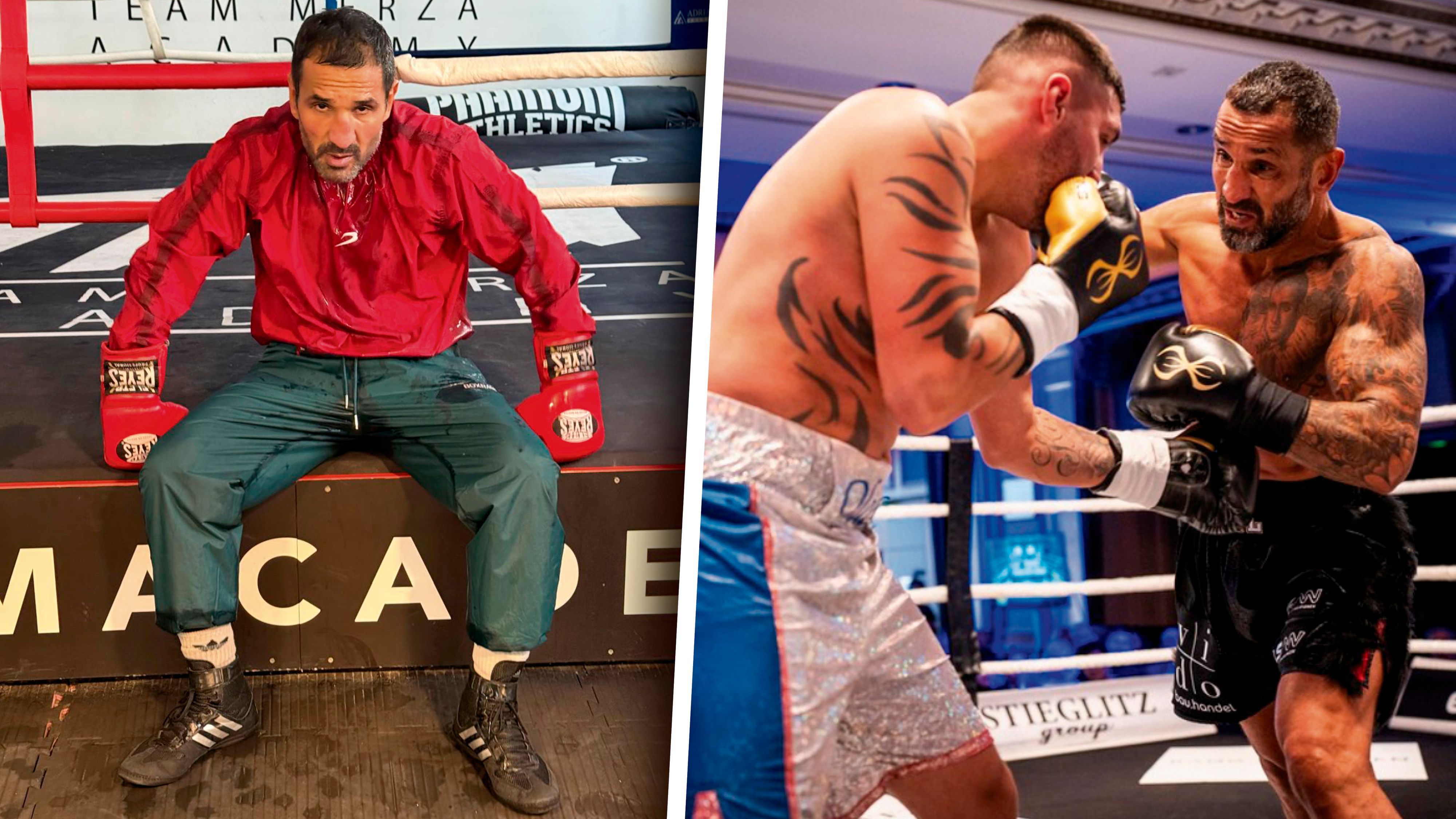 Boxer Merza im Schwitzanzug.