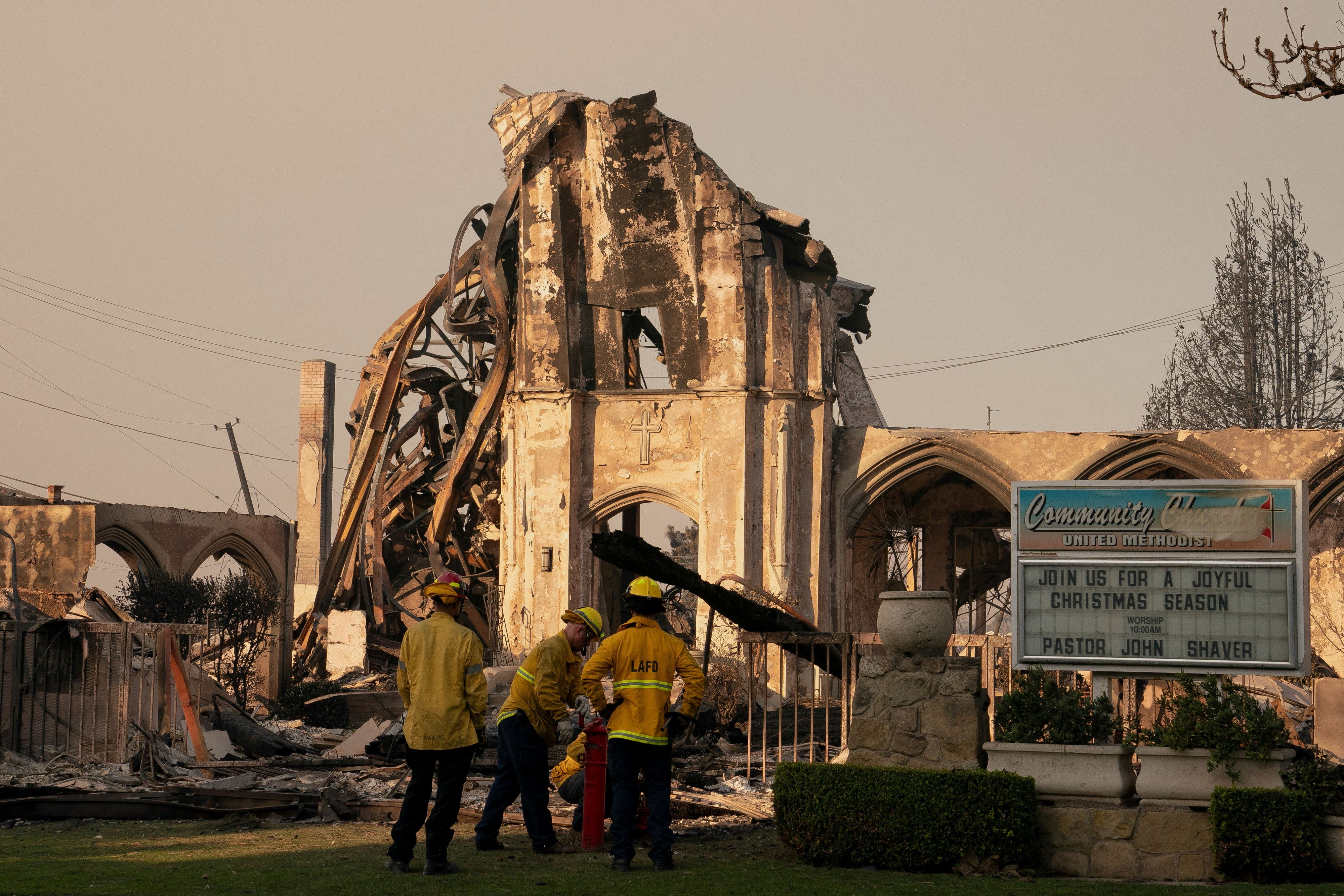 Eine methodistische Kirche wurde im heurigen Januar durch den Brand in Los Angeles zerstört.