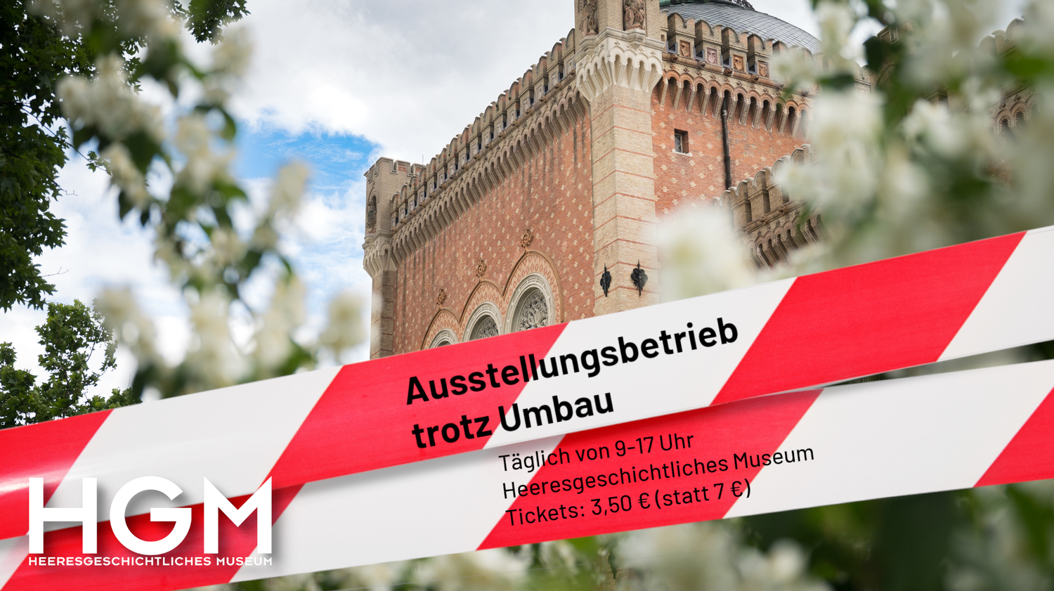 Im Heeresgeschichtlichen Museum in Wien geht der Ausstellungsbetrieb trotz Umbaus weiter, und zwar täglich von 9 bis 17 Uhr. Ab 1. April kostet ein Eintrittsticket nur € 3,50 (ermäßigt € 2,50).