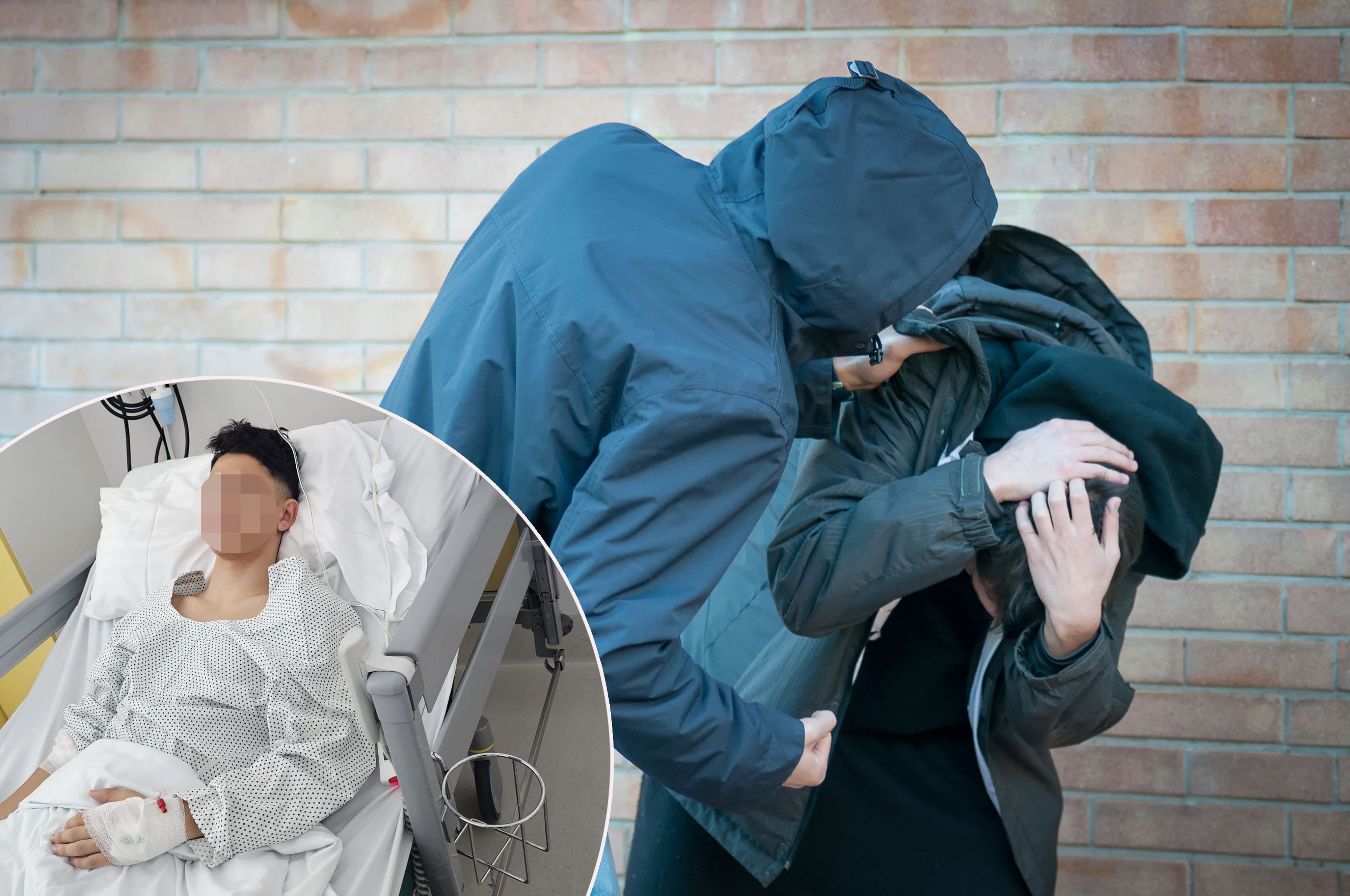 Das 15-jährige Opfer (l.) lag schwer verletzt im Spital. Er war vor seiner Schule brutal attackiert worden (Symbolbild).