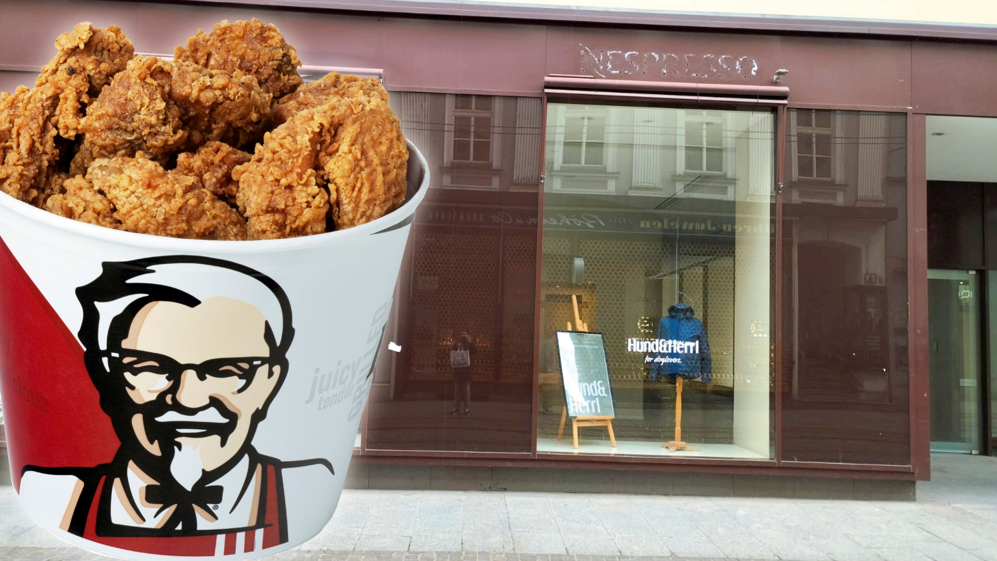 In der Linzer Schmidtorstraße wird heuer eine KFC-Filiale eröffnet. Noch deutlich ist der Nespresso-Schriftzug lesbar.