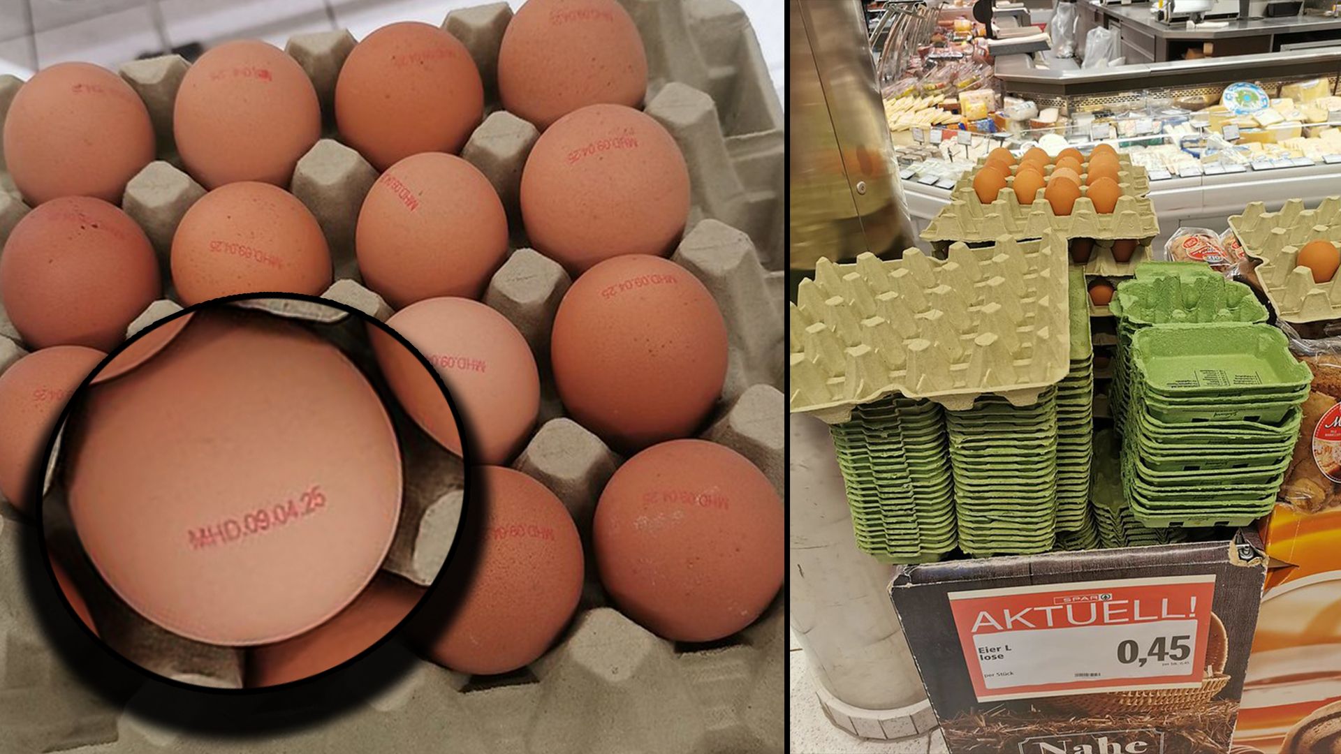Auf den losen Eiern bei Spar ist lediglich das Haltbarkeitsdatum zu lesen. 