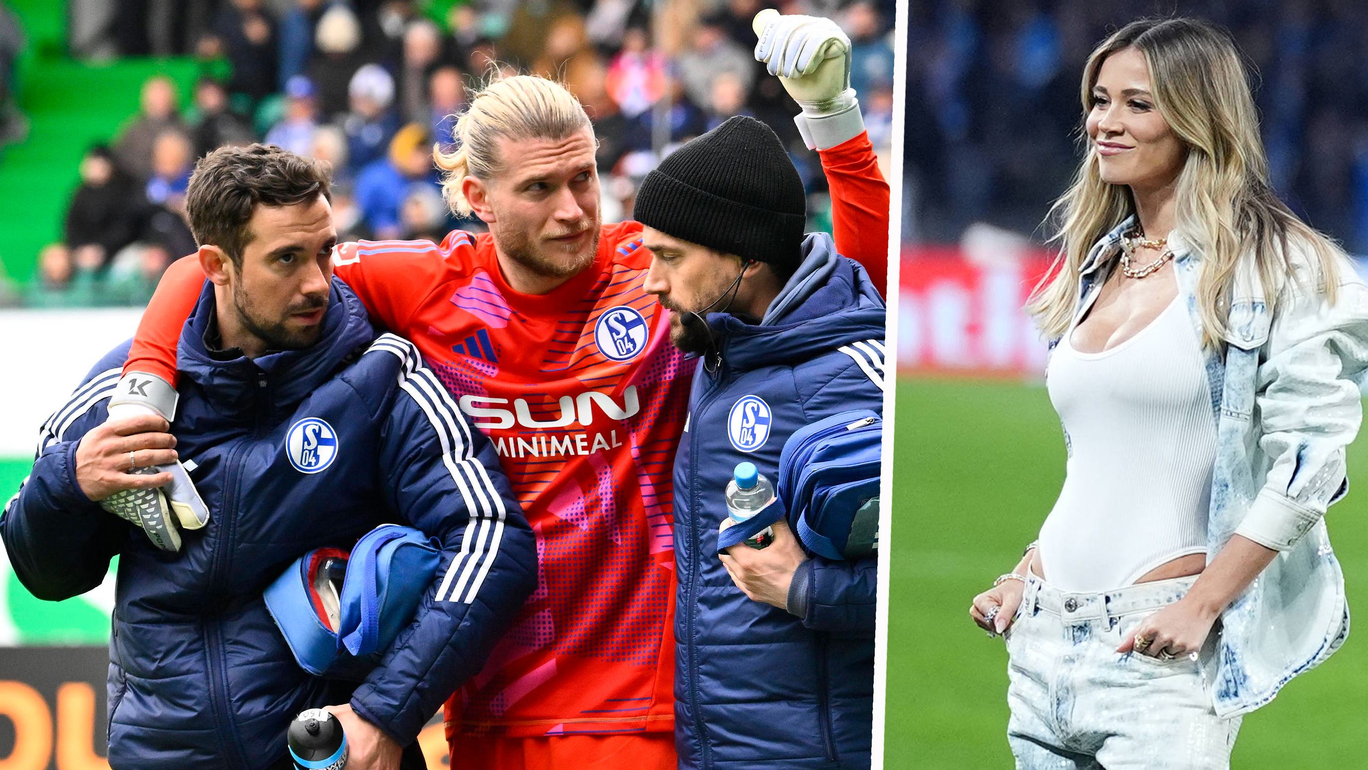 Schalke-Keeper Loris Karius verletzt sich schwer. Seine Gattin Diletta Leotta leidet mit.