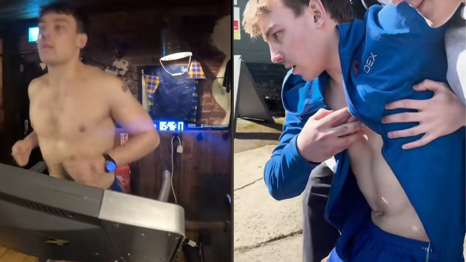 Joe Pritchard (Bild) bei seiner Challenge und danach.