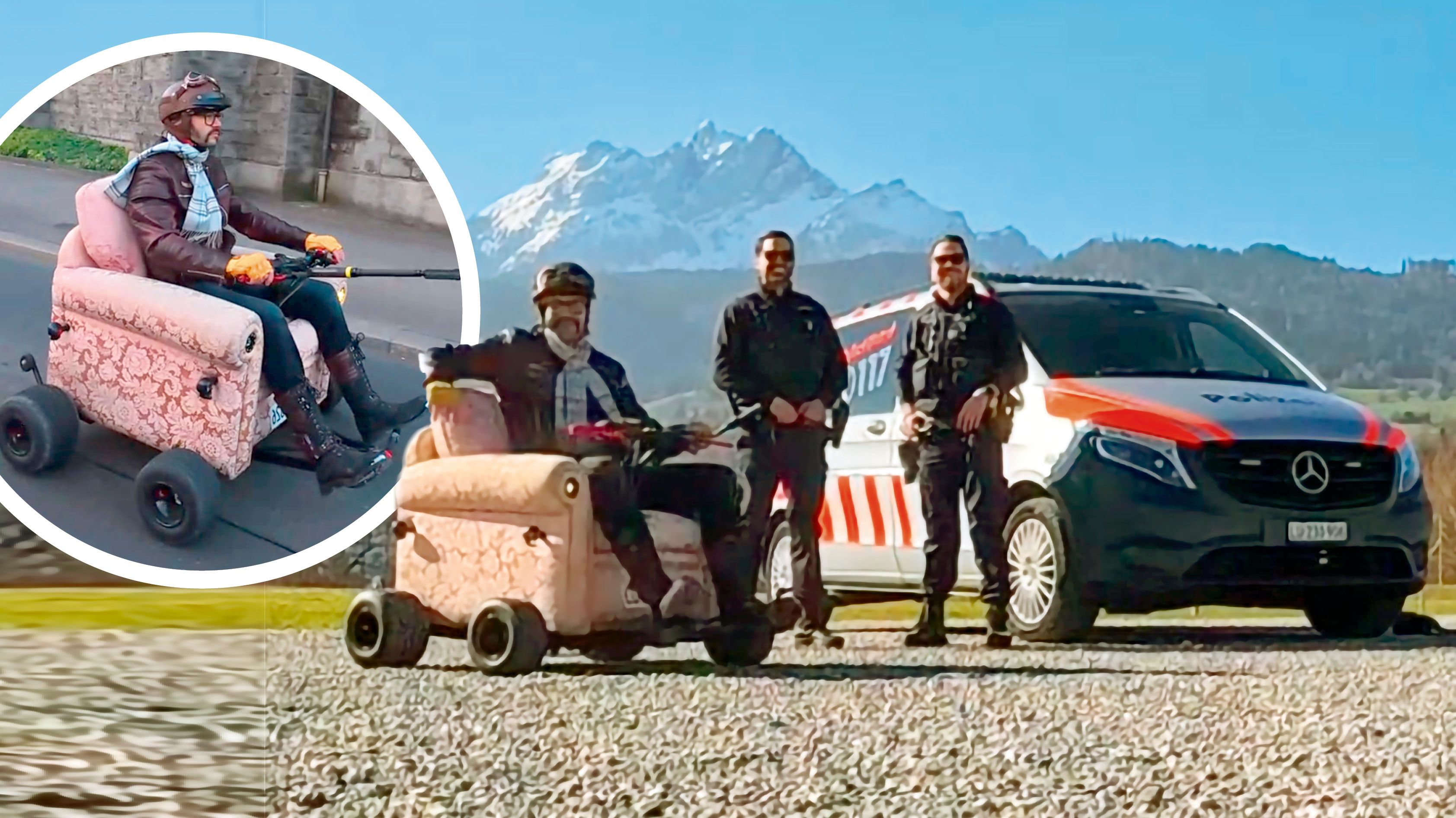 Der Polizei gefällt's: Für sein Sofa-Mofa erhielt der Schweizer Bastler kürzlich die Verkehrszulassung