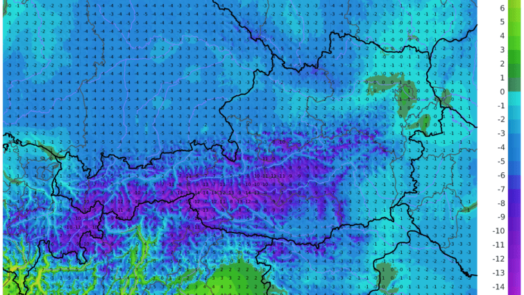 Es wird kalt, teilweise eiskalt, in Österreich. Die prognostizierten Tiefstwerte in der Nacht von Sonntag auf Montag.