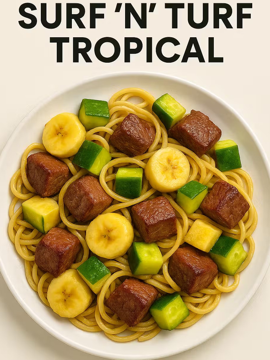 Das fertige Gericht – ChatGPT nennt es "Surf'n'Turf Tropical".