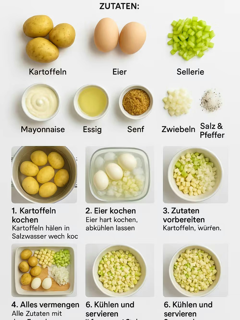 Visuelles Rezept für einen Kartoffelsalat.
