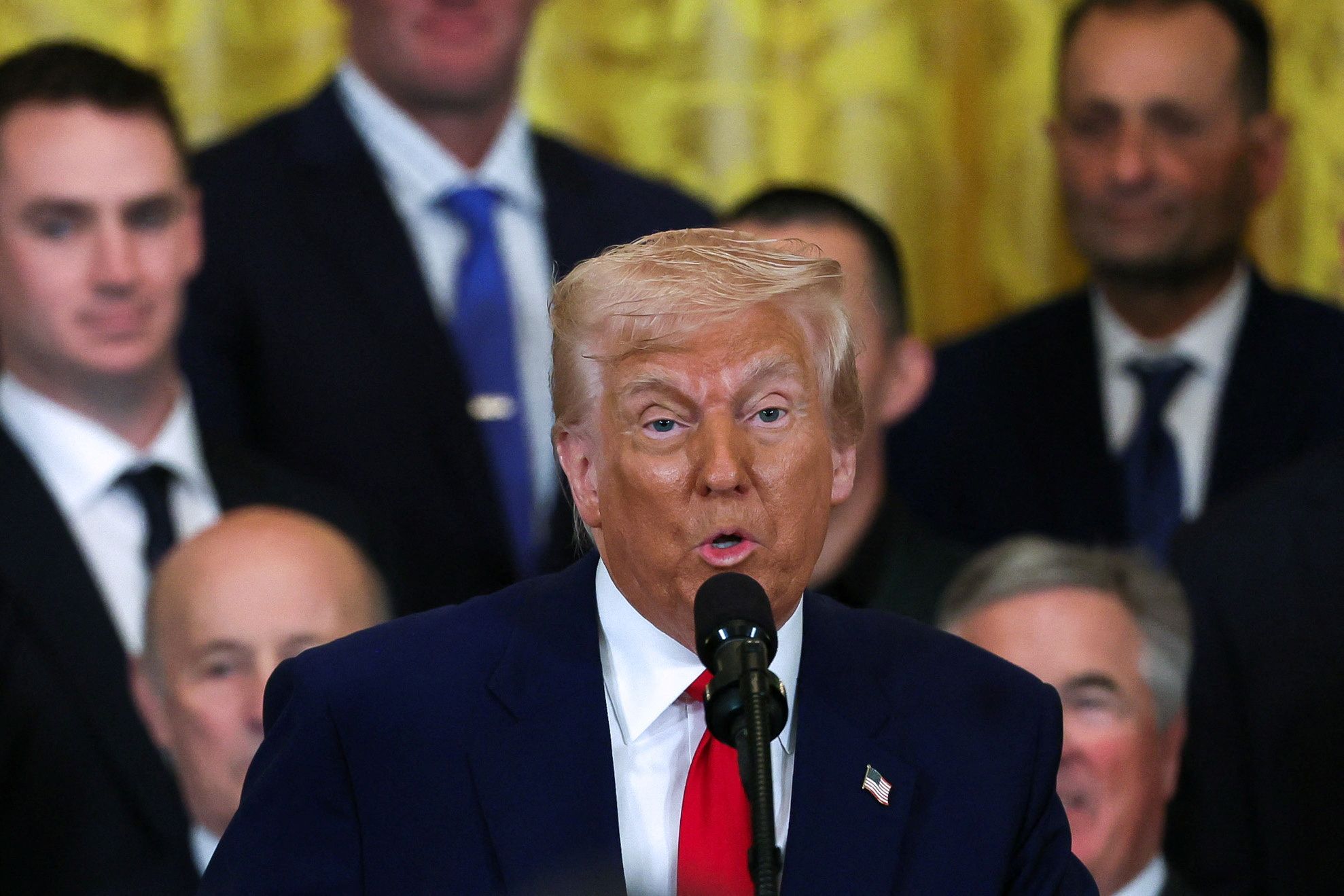 US-Präsident Donald Trump während einer Ehrenzeremonie für die Los Angeles Dodgers im Weißen Haus am 7. April 2025.