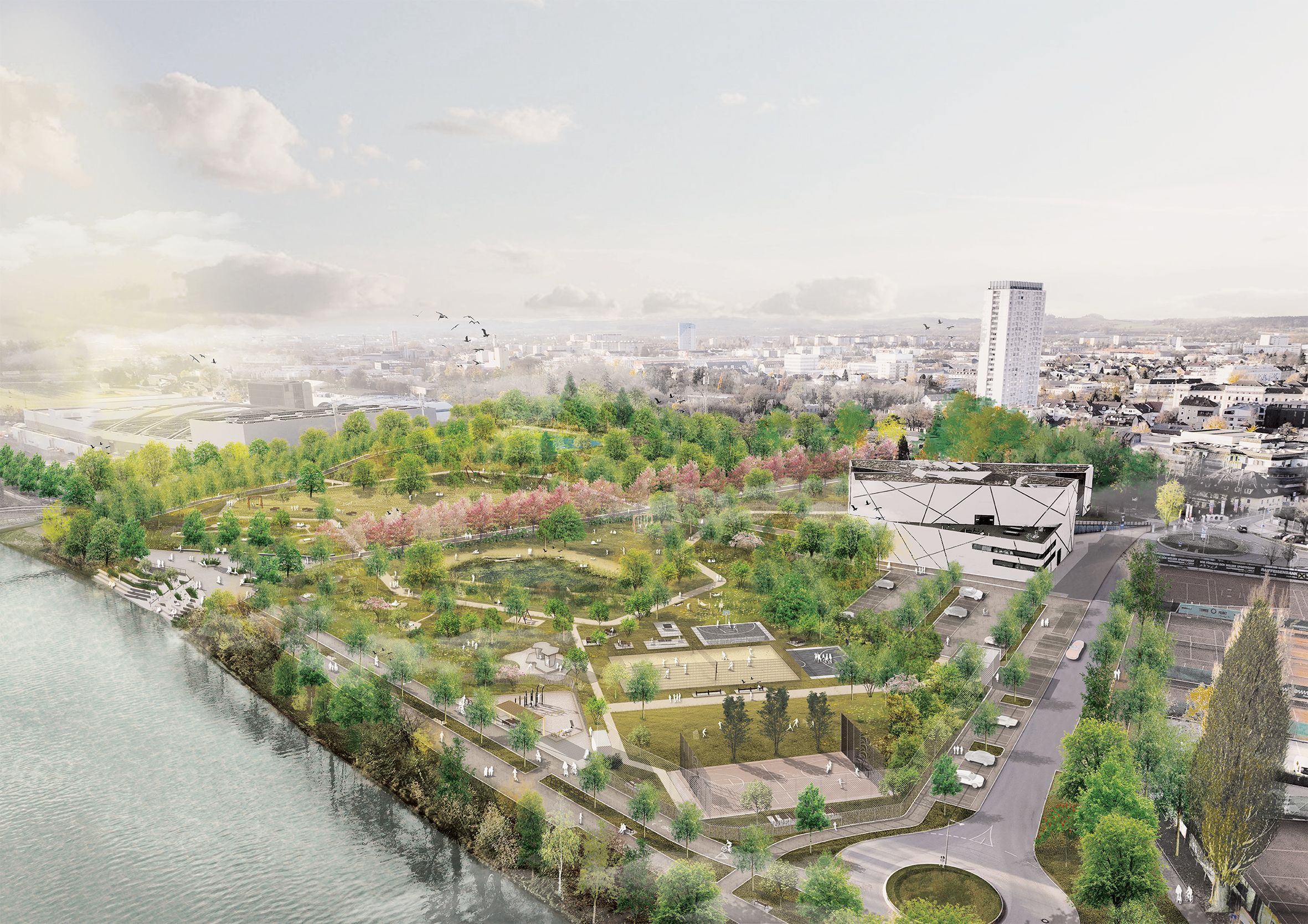 So soll der neue Volksgarten in Wels spätestens 2028 aussehen.