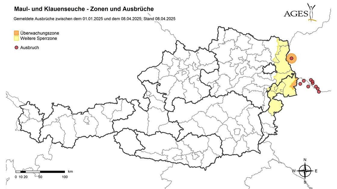 Die Überwachungszonen wurden auf weite Teile des Burgenlandes und das östliche Niederösterreich ausgeweitet.