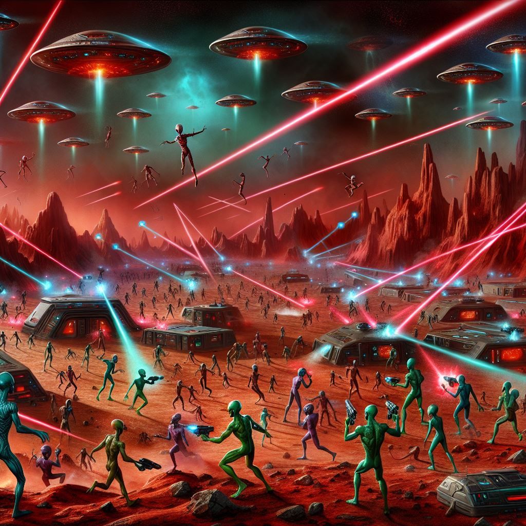 So stellt sich die Künstliche Intelligenz einen Alien-Krieg am Roten Planeten vor.