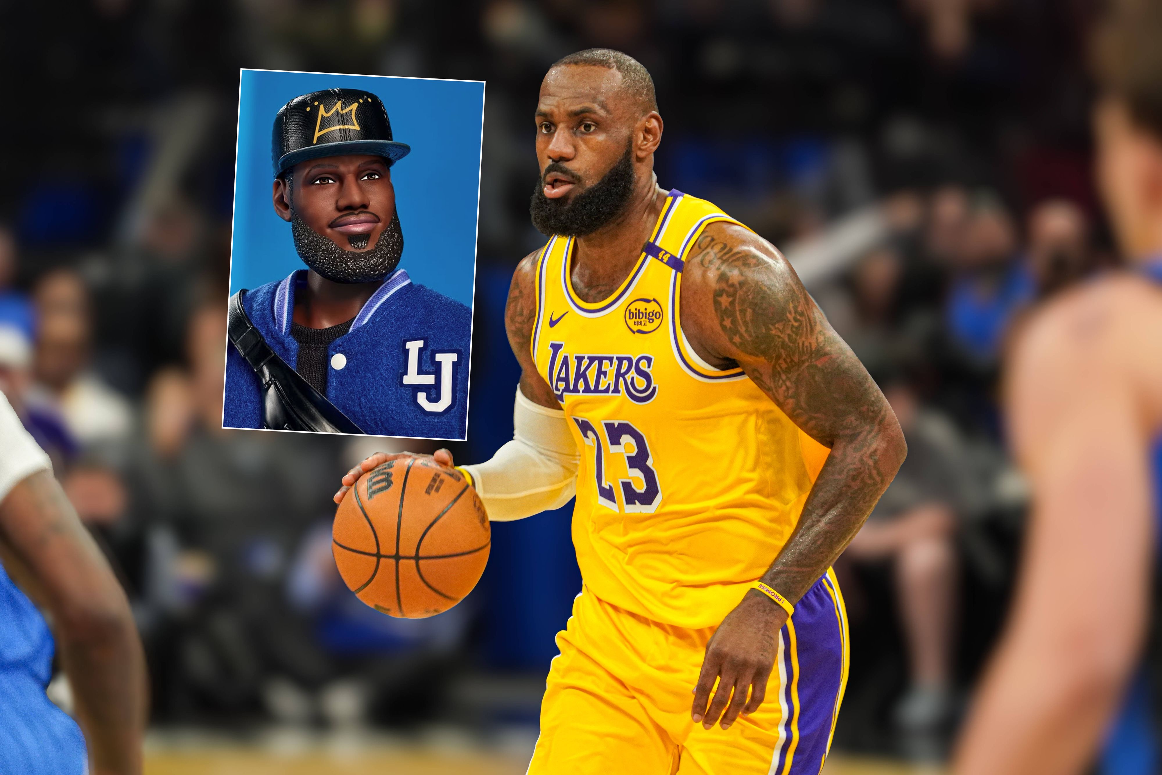 LeBron James in echt (r.) und als Spielfigur