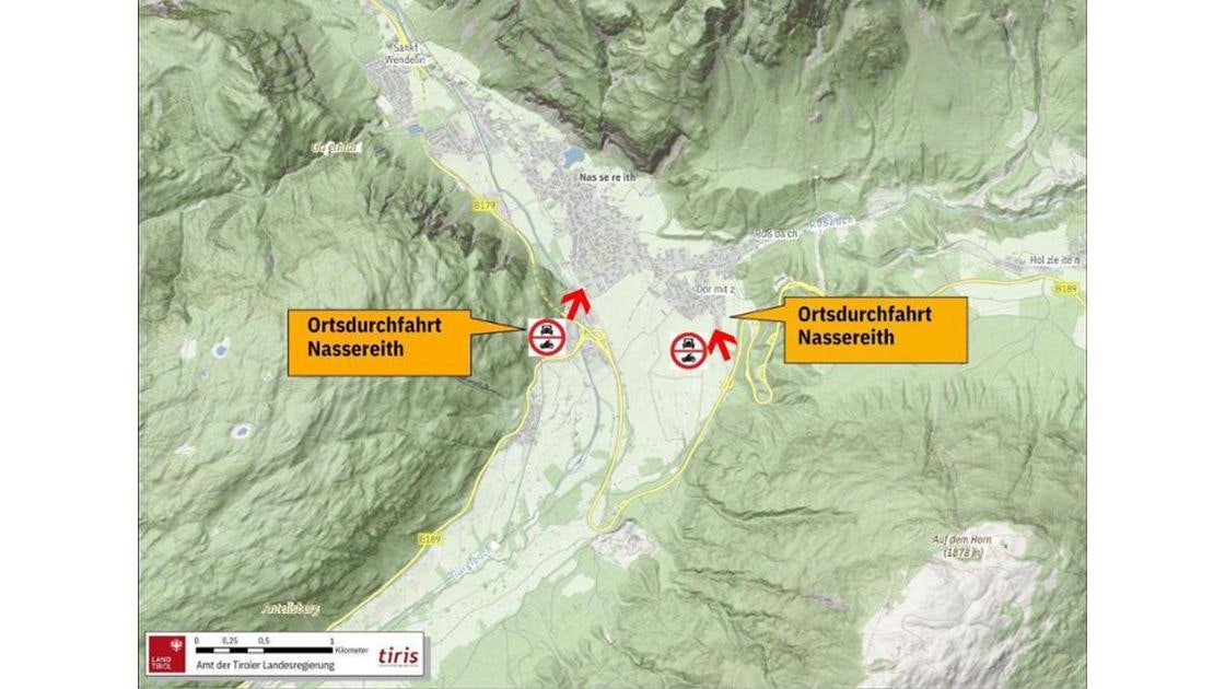Fahrverbote im Sommer 2025: Übersichtskarte Raum Nassereith. 