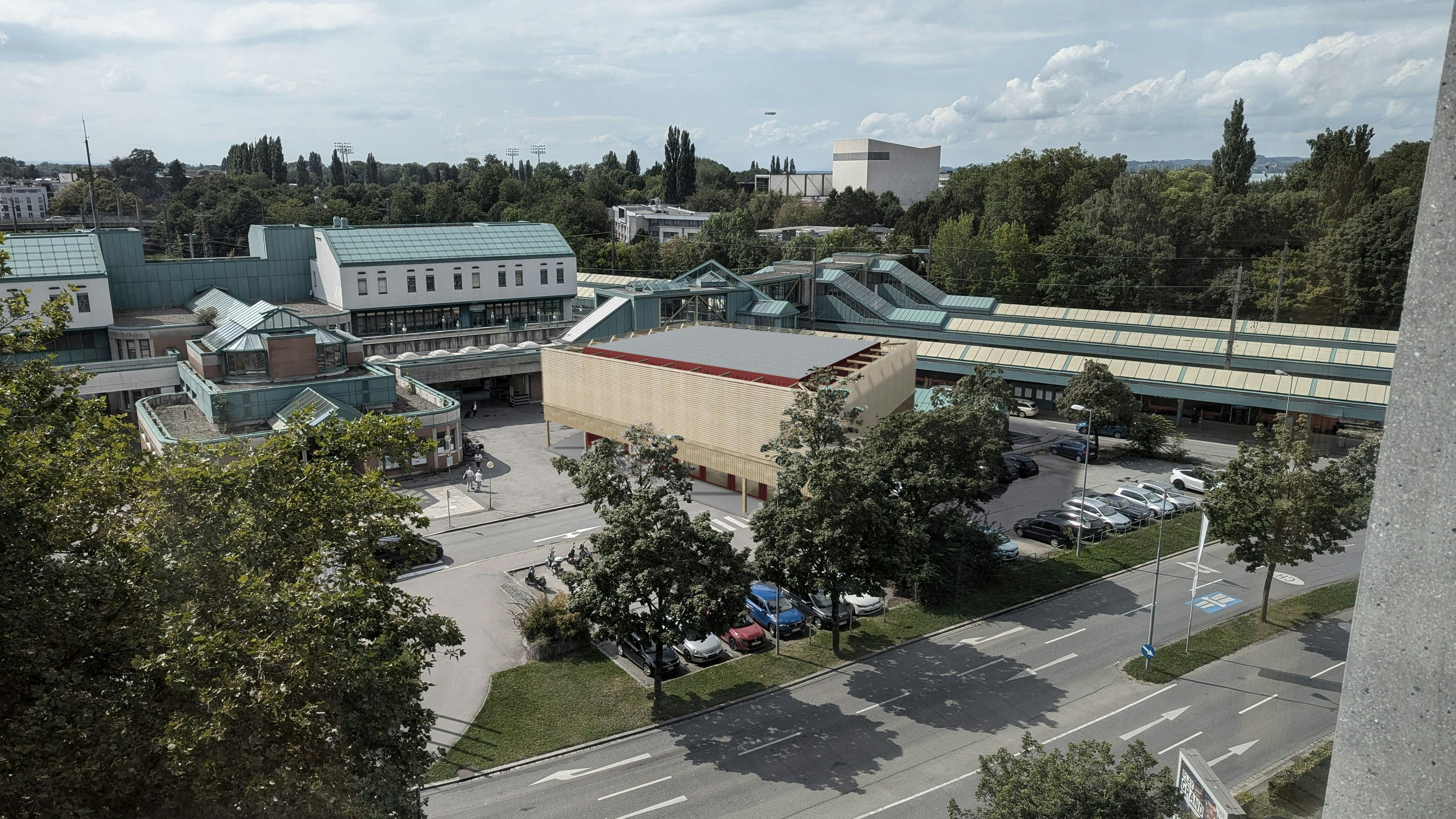 Platz findet das Ausweichbauwerk im Bereich der Parkplätze vor dem bestehenden "alten" Bahnhof.