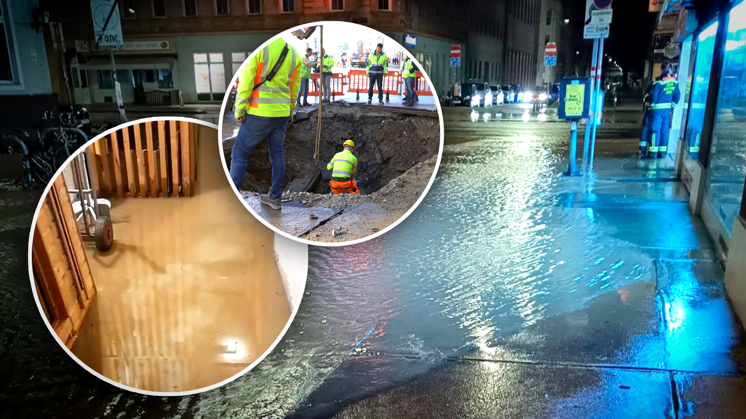 Die Fotos zeigen das Ausmaß des Wasserrohrbruchs.