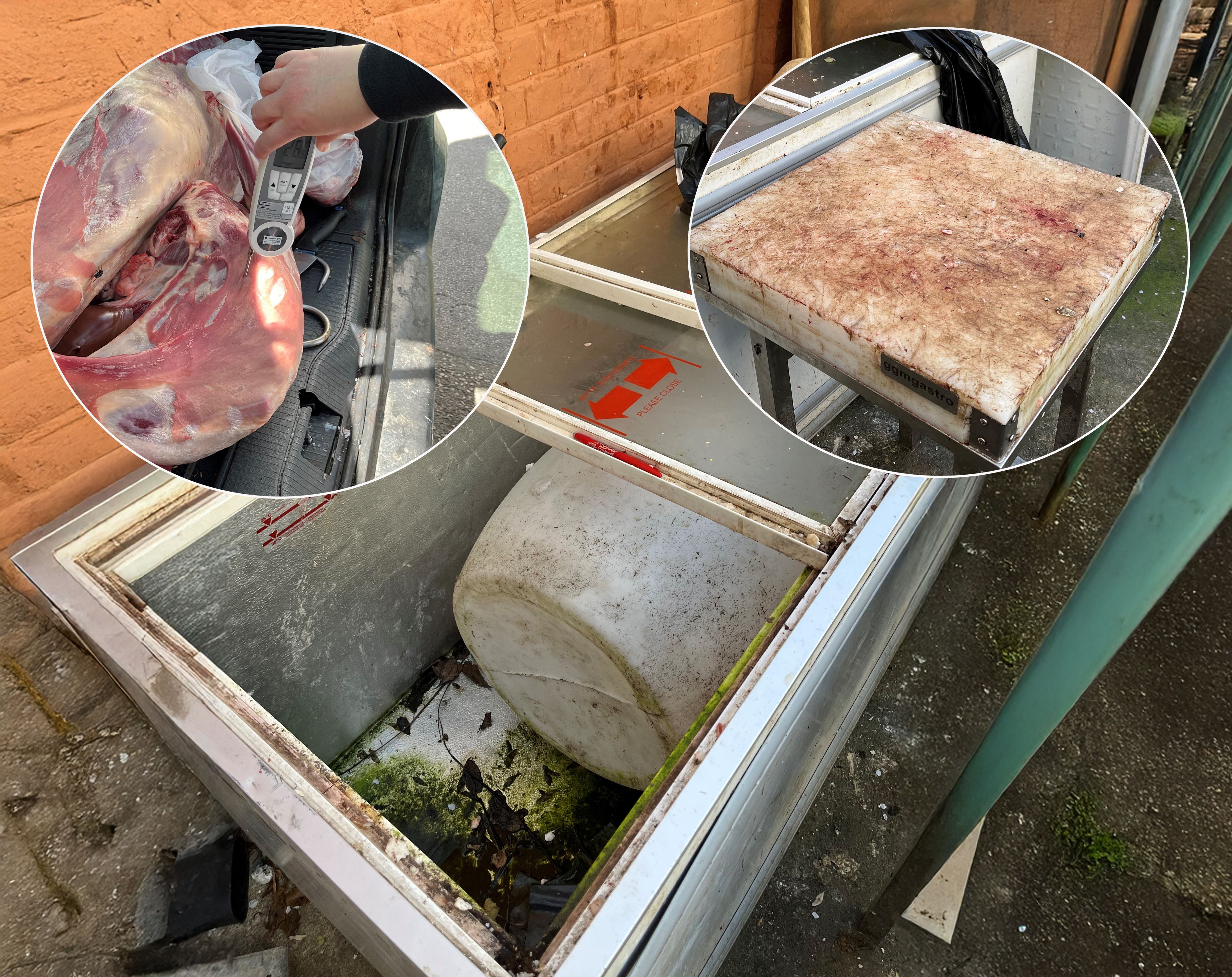 Ekel-Fleisch bei 28 Grad im Kofferraum: Auf diesem völlig verdreckten Tisch wurde das Lamm zerlegt – direkt daneben gammelte das Fleisch in einer alten Kühltruhe dahin.