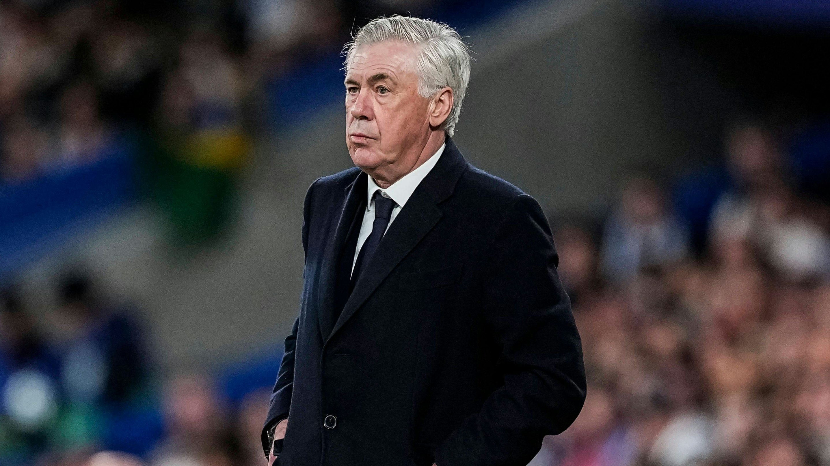 April 16, 2025, Madrid, Madrid, SPAIN: Carlo Ancelotti, head coach of Real Madrid looks on during the UEFA Champions League 2024/25 Quarter Final Second Leg match between Real Madrid C.F. and Arsenal FC at Santiago Bernabeu stadium on April 16, 2025, in Madrid, Spain. Madrid SPAIN - ZUMAa181 20250416_zaa_a181_169 Copyright: xOscarxJ.xBarrosox