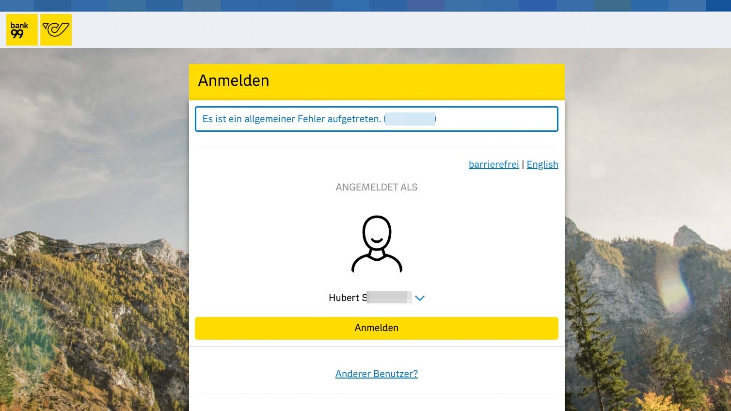 Technischer Fehler bei der Bank99.