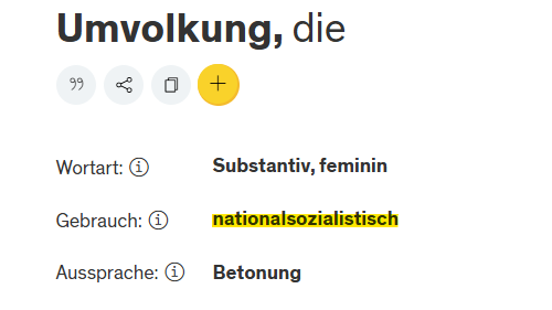 Der Duden-Eintrag von "Umvolkung".