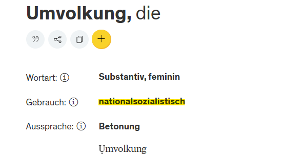 Der Duden-Eintrag von "Umvolkung".