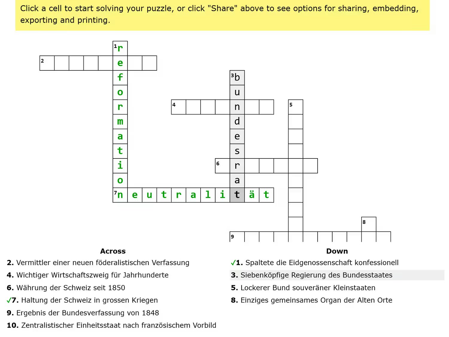 So sieht die Onlineversion deines Kreuzworträtsels aus. Du kannst es jetzt drucken, als PDF abspeichern oder einfach den Link verschicken.