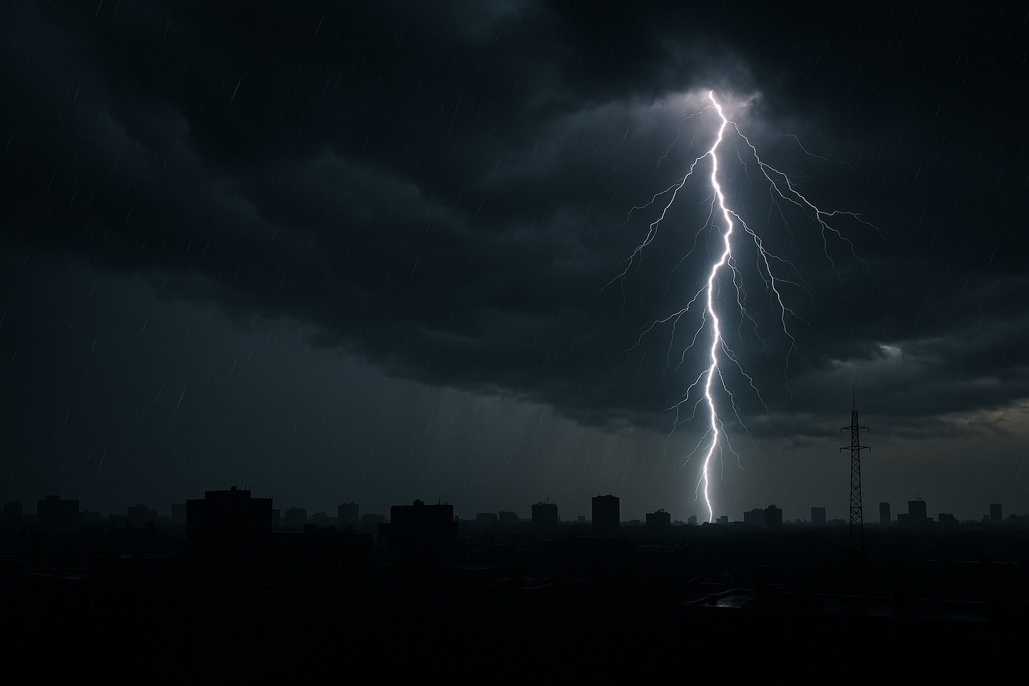 Wenn Städte finster werden: Extremwetter kann Strom-Infrastruktur zerstören oder funktionell stark beeinträchtigen.