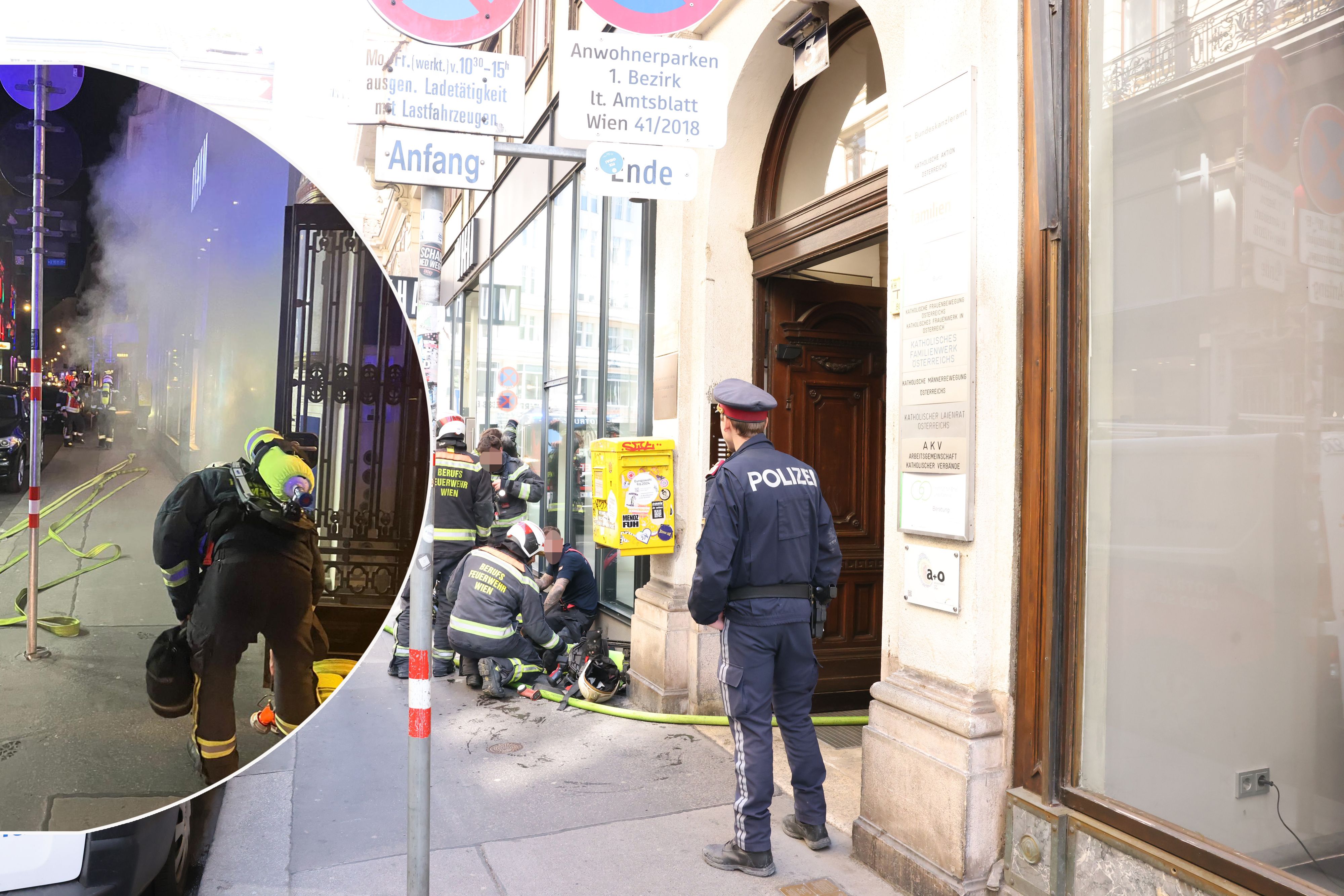 Großeinsatz in der City: Nachdem es in diesem Gebäude gebrannt hatte, fanden Einsatzkräfte einen toten Mann im Keller.