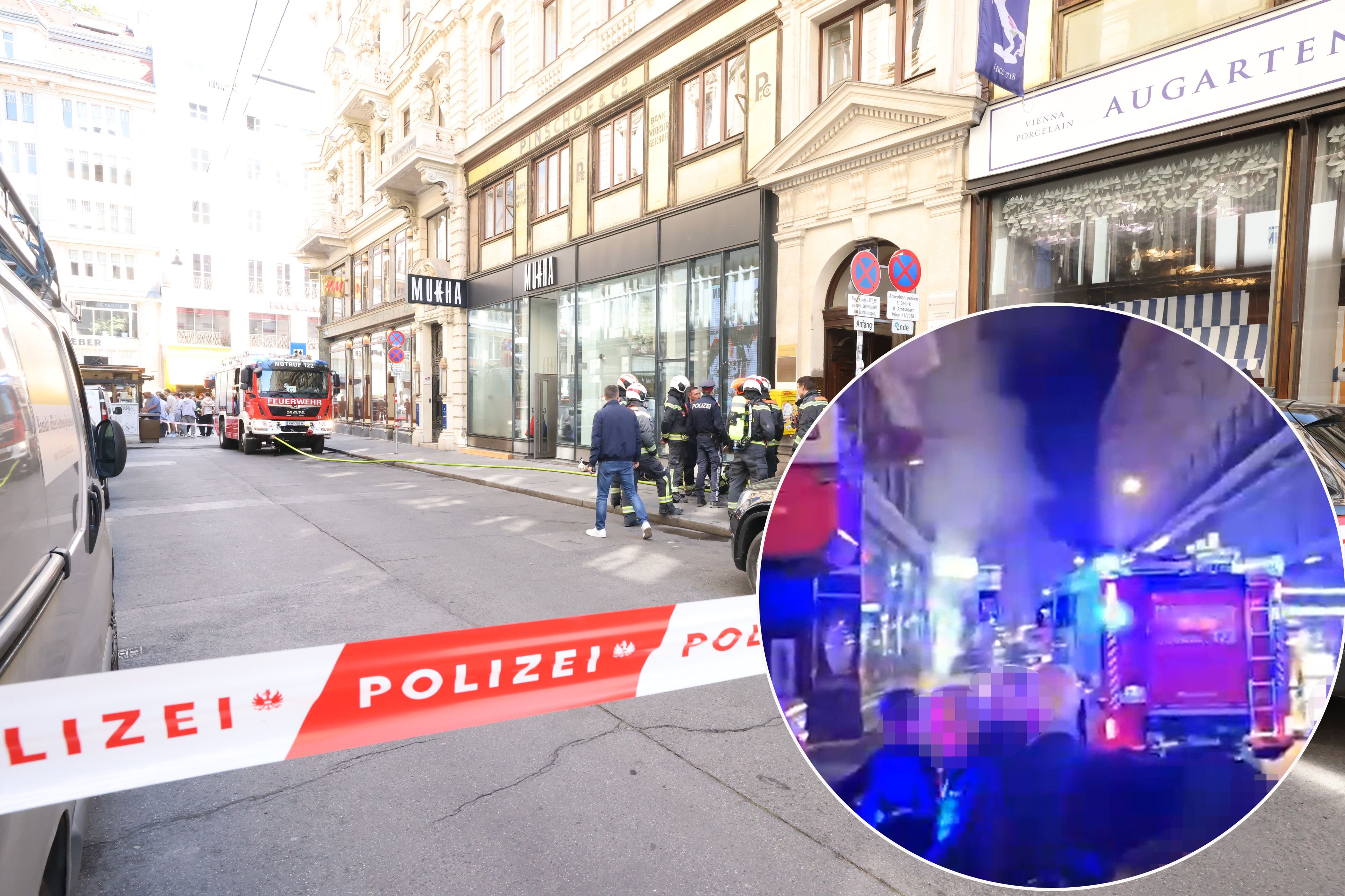 Polizei und Feuerwehr im Großeinsatz in der Wiener Spiegelgasse: Nach einem nächtlichen Brand wurde eine Leiche im Keller entdeckt.