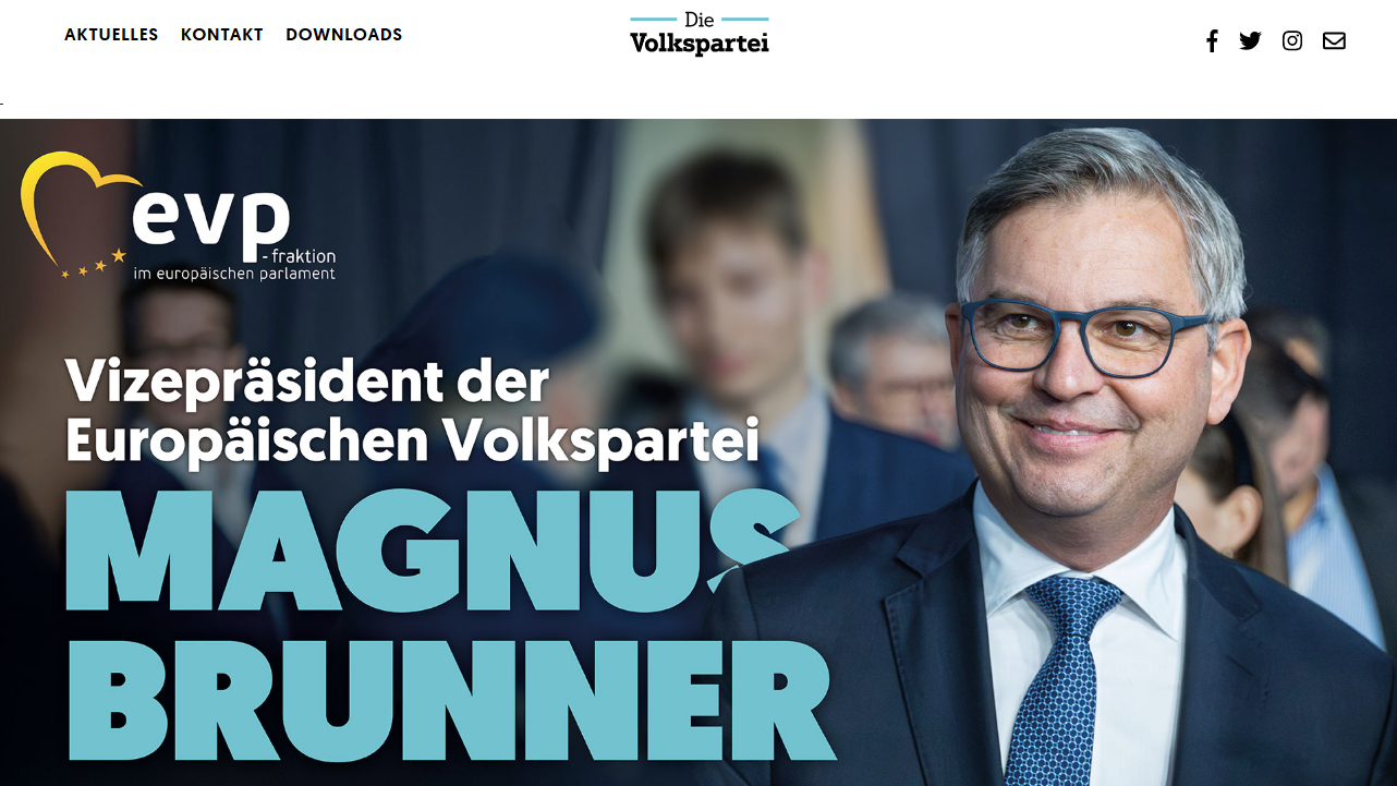 MAGNUS BRUNNER ist aktuell DAS Thema auf der Webseite der ÖVP.