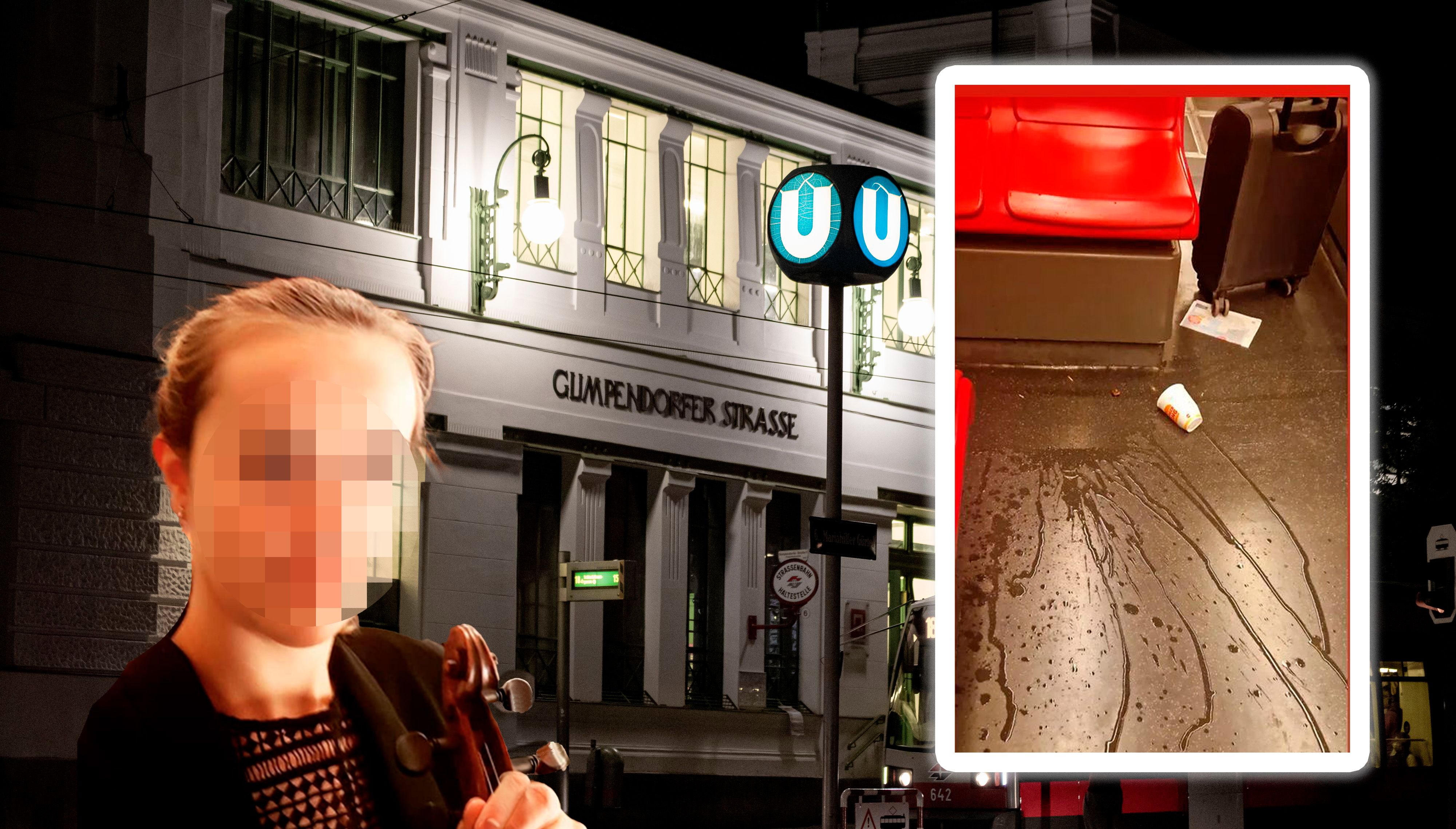 Ein Unbekannter soll in der U6 einen Kotbecher (r.) auf eine Musikerin (l.) aus Wien geworfen haben.
