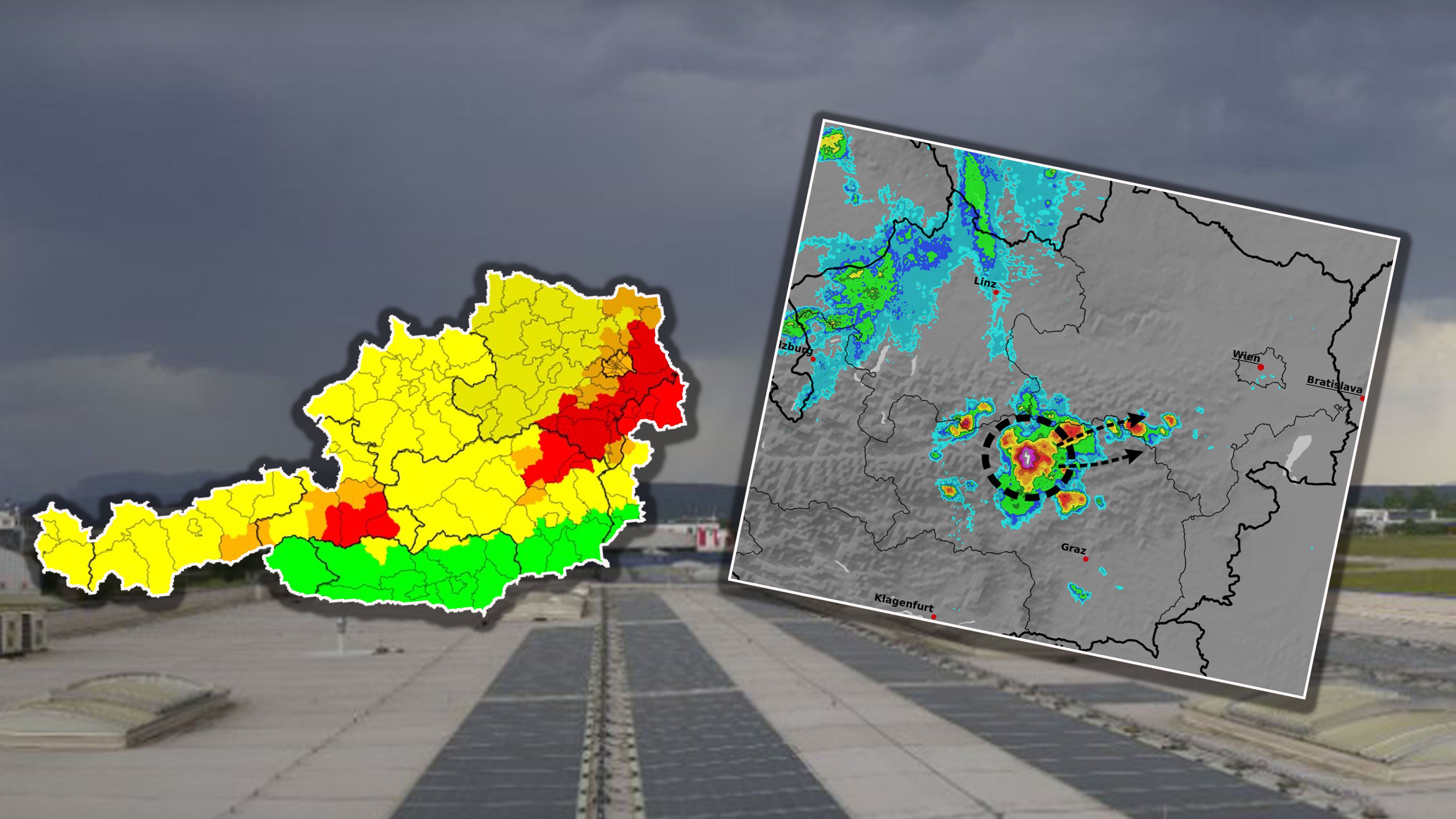 Vor den Toren Wiens kommt es am Samstag zu schweren Unwettern.
