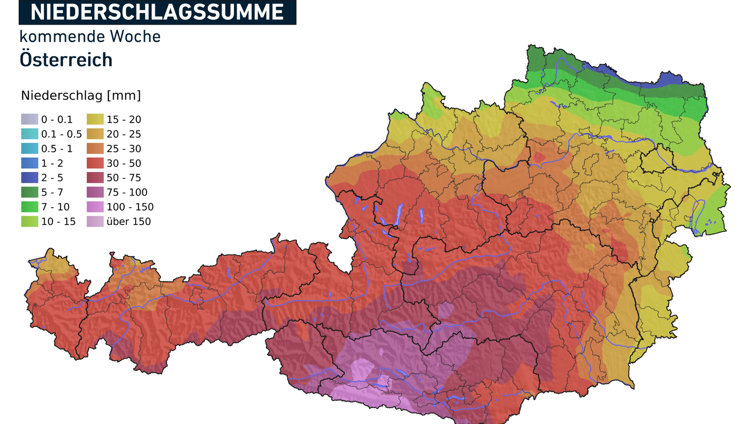 Besonders im Süden fällt der meiste Regen, während es im Osten und Nordosten vergleichsweise trocken bleibt.