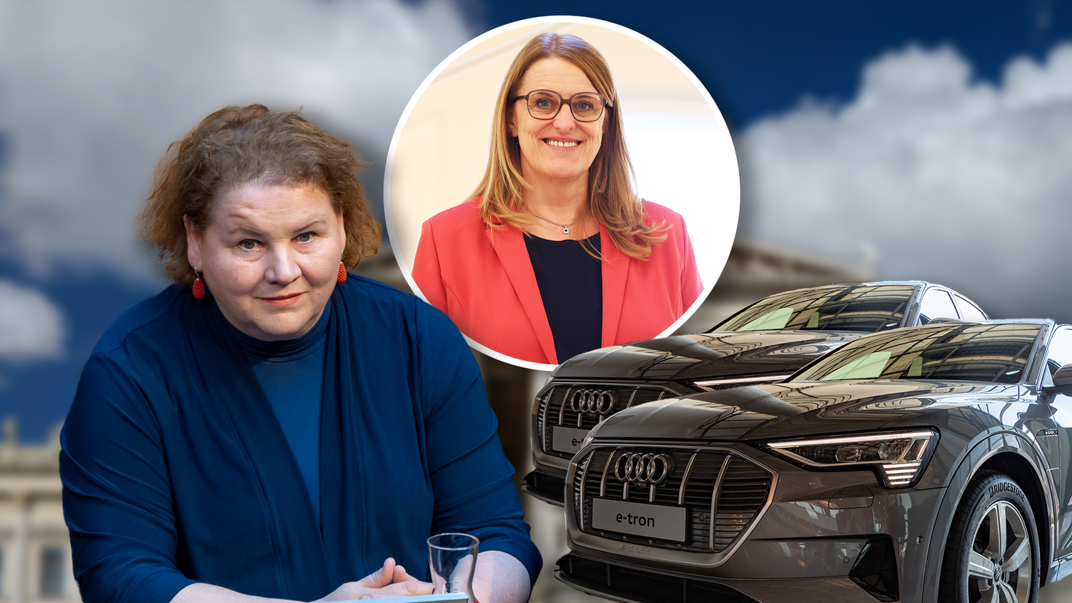 SP-Frau Korinna Schumann gibt einen Elektro-Audi an Ulrike Königsberger-Ludwig ab.