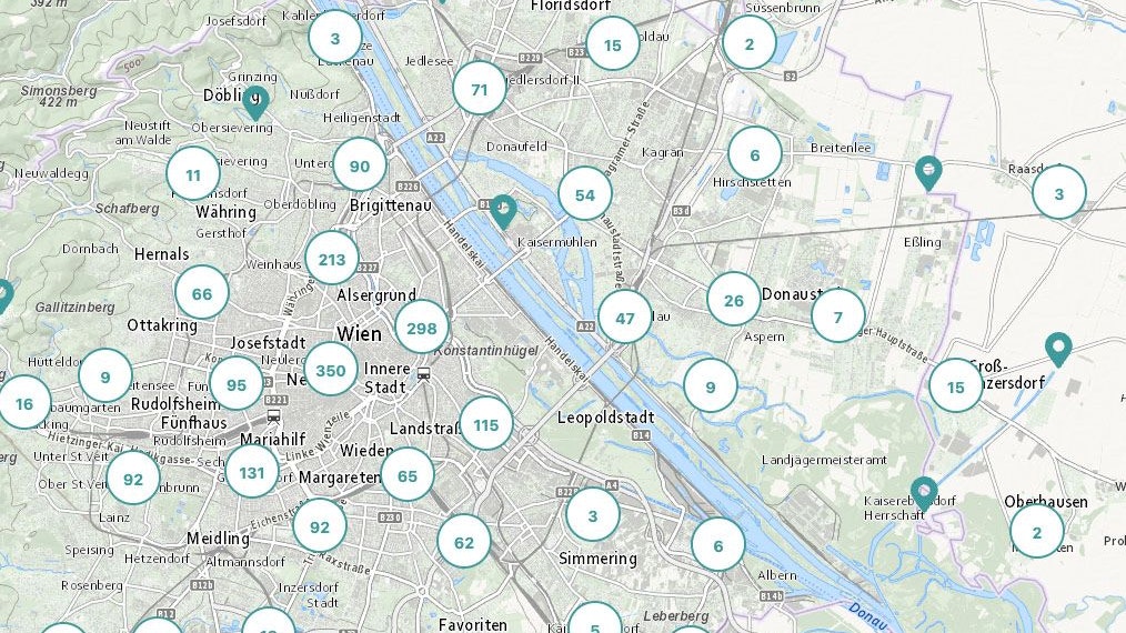 Rad-Ärger auf der Karte sichtbar: Besonders viele Gefahrenstellen wurden aus der Inneren Stadt, dem Alsergrund und der Landstraße gemeldet.