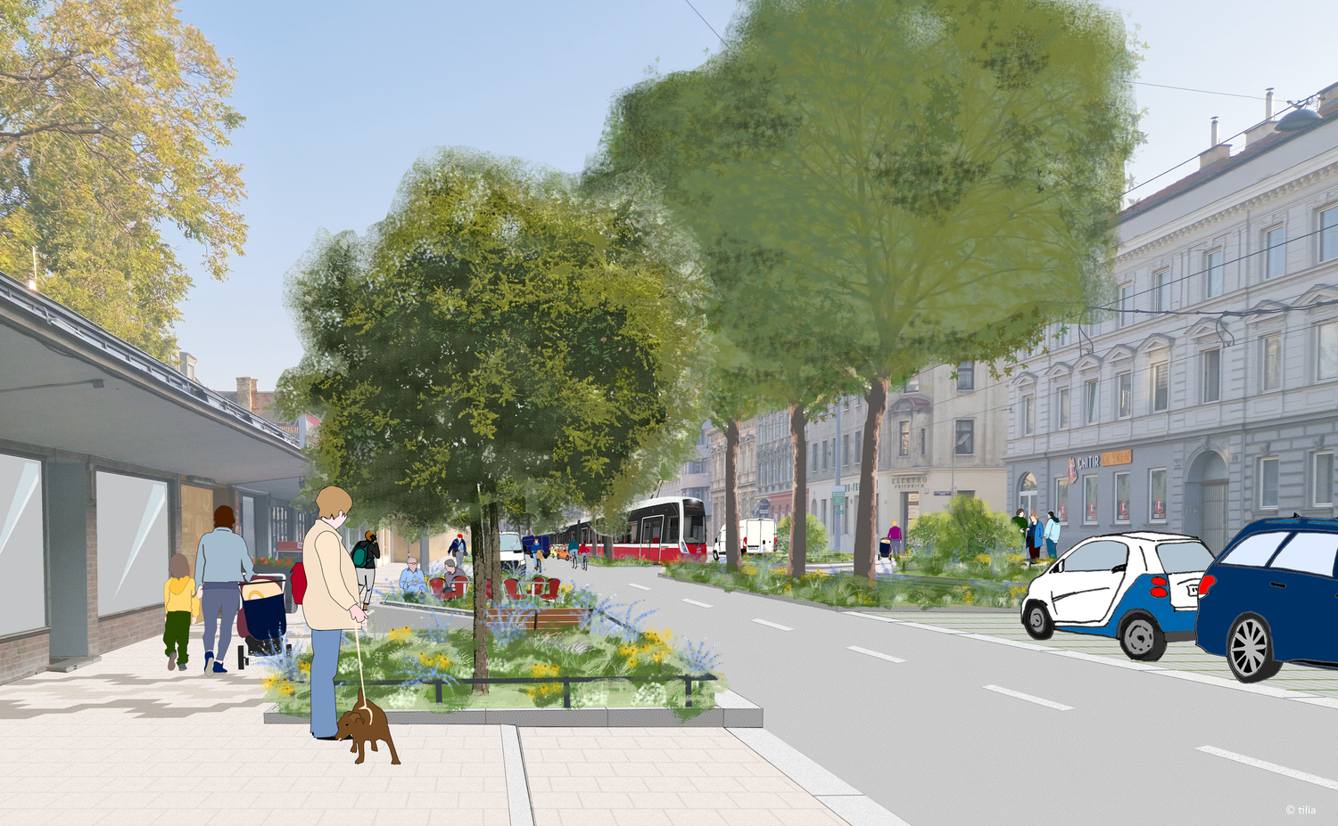 Eine Befragung ergab, dass es entlang der Simmeringer Hauptstraße den Wunsch nach mehr grün gibt.